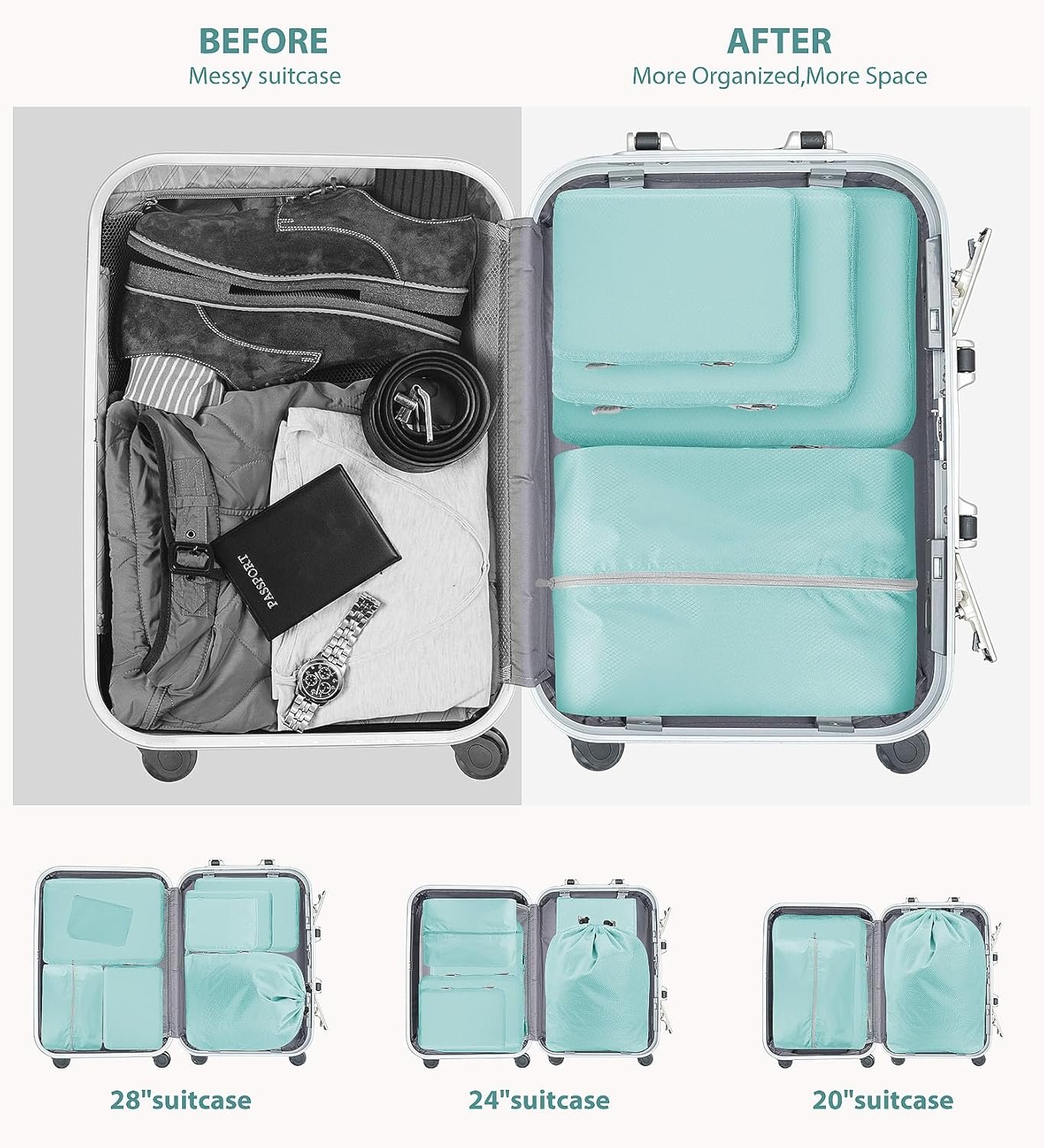 Custom Logo 8-Piece Set Compression Packing Cubes for Travel Double Zipper Space-Saving Expandable Private Label Sturdy Zippers and Seams Manufacturer