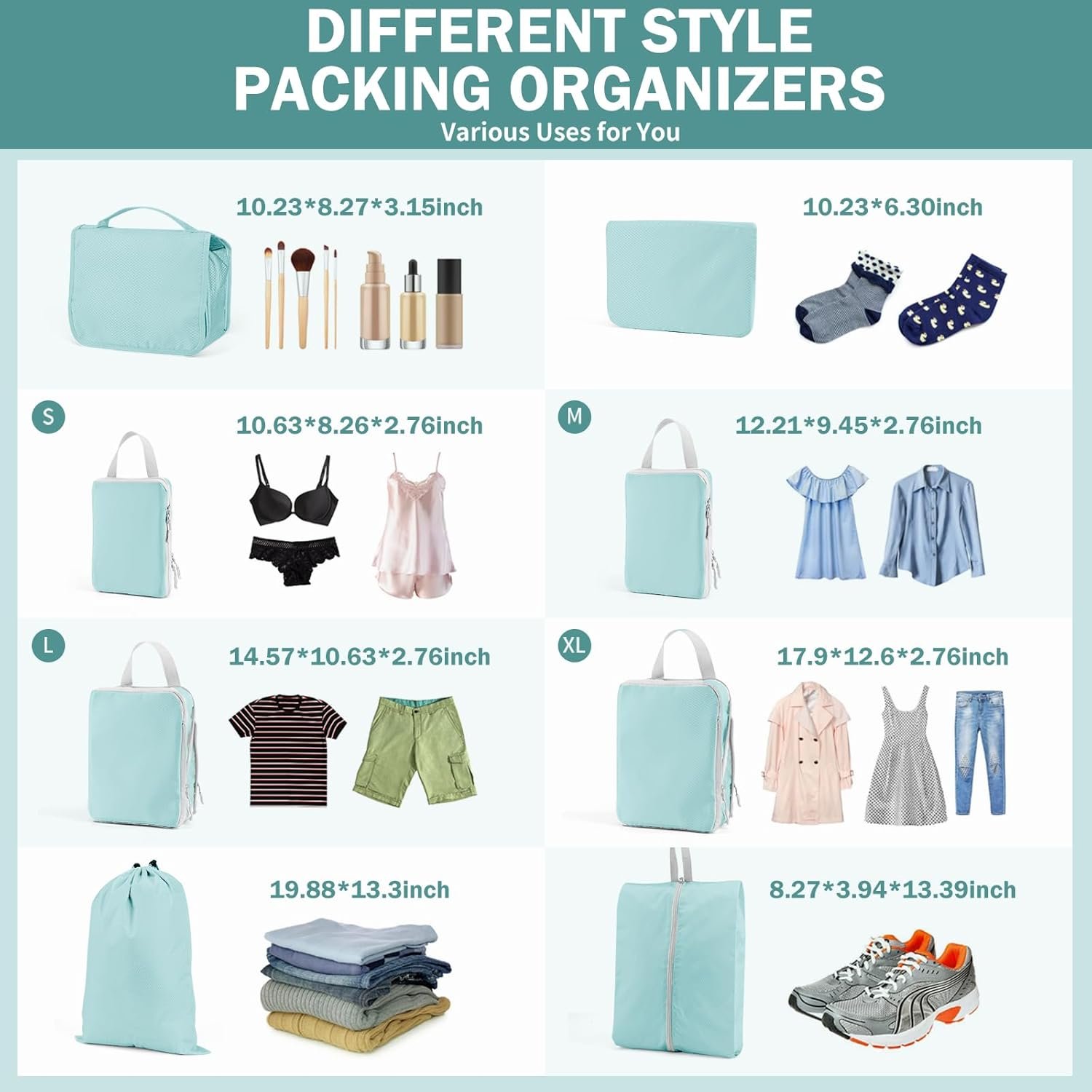 Custom Logo 8-Piece Set Compression Packing Cubes for Travel Double Zipper Space-Saving Expandable Private Label Sturdy Zippers and Seams Manufacturer