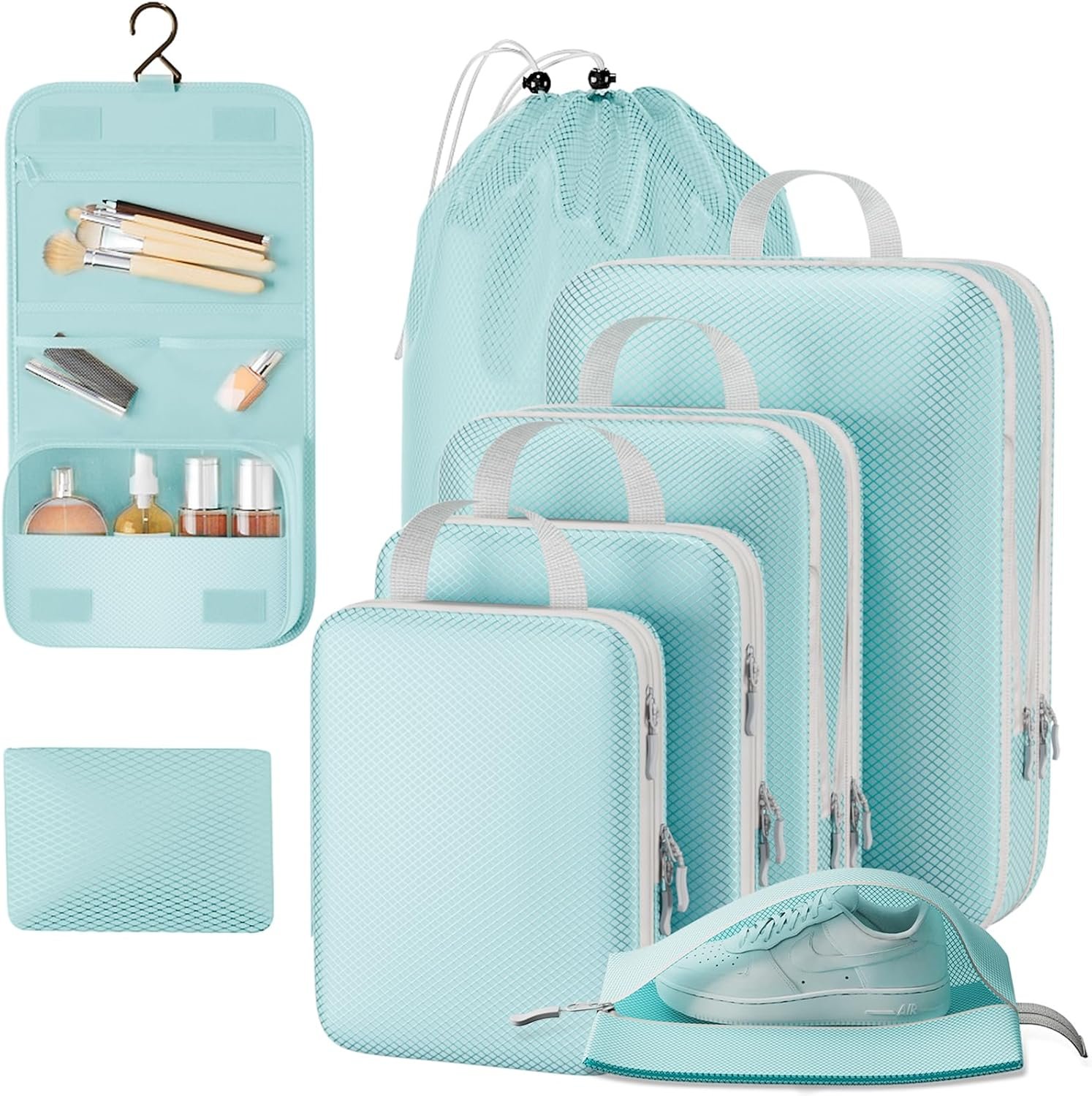 Custom Logo 8-Piece Set Compression Packing Cubes for Travel Double Zipper Space-Saving Expandable Private Label Sturdy Zippers and Seams Manufacturer