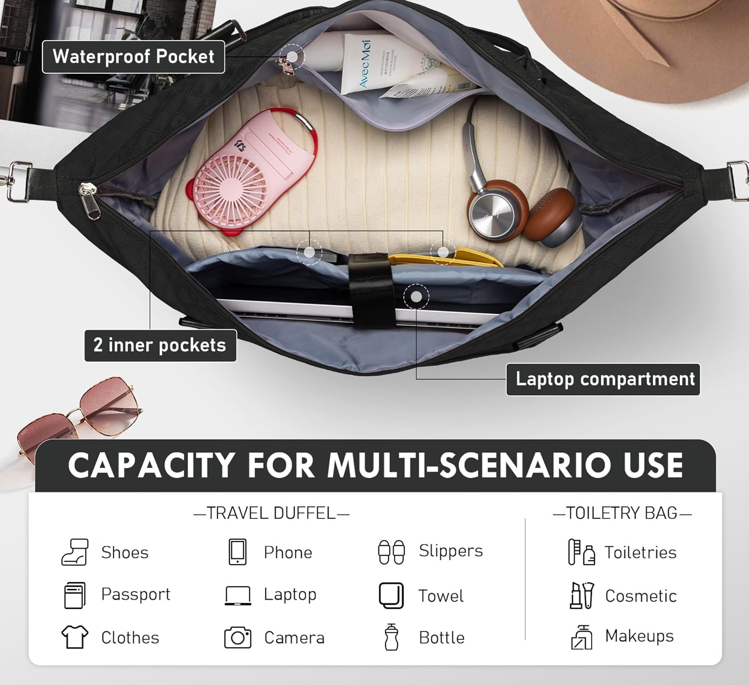 Custom Logo Initial Duffle Bag with Shoe Compartment, Private Label Personalized Weekender Overnight Gym Bag for Women and Girls with Toiletry Bag Manufacturer