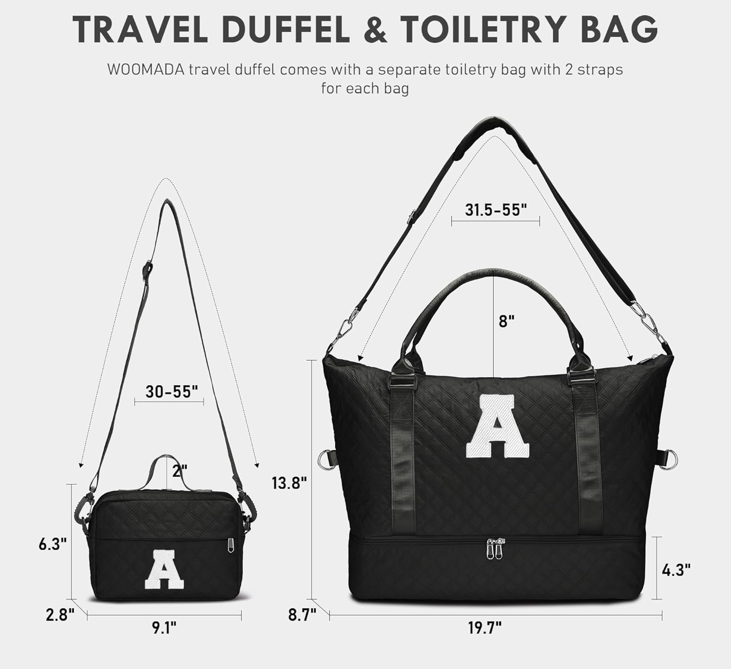 Custom Logo Initial Duffle Bag with Shoe Compartment, Private Label Personalized Weekender Overnight Gym Bag for Women and Girls with Toiletry Bag Manufacturer