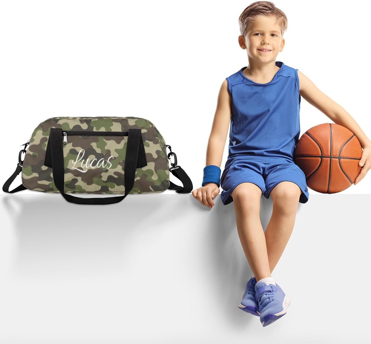 Private Label Green Camouflage Camo Kids Duffel Bags Personalized Sports Gym Custom Logo Dance Tote Overnight Weekender Sleepover Carry On Travel for Boys Girls Manufacturer