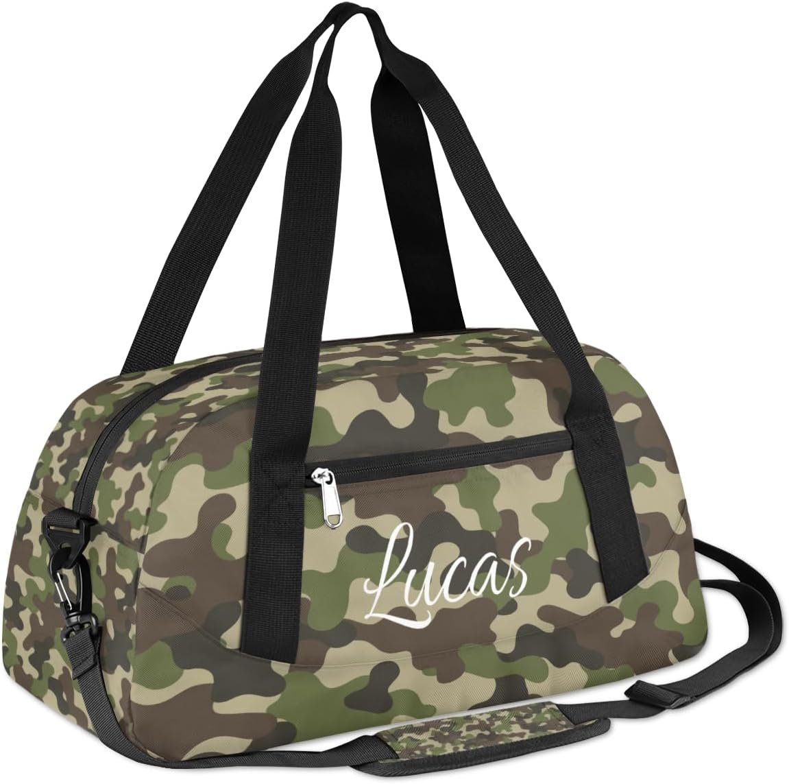 Private Label Green Camouflage Camo Kids Duffel Bags Personalized Sports Gym Custom Logo Dance Tote Overnight Weekender Sleepover Carry On Travel for Boys Girls Manufacturer