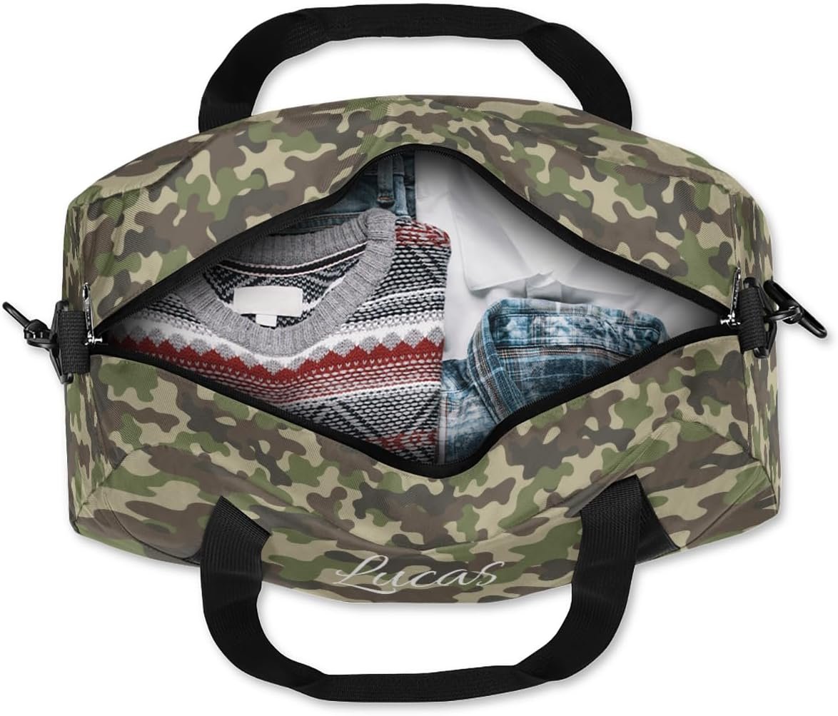 Private Label Green Camouflage Camo Kids Duffel Bags Personalized Sports Gym Custom Logo Dance Tote Overnight Weekender Sleepover Carry On Travel for Boys Girls Manufacturer