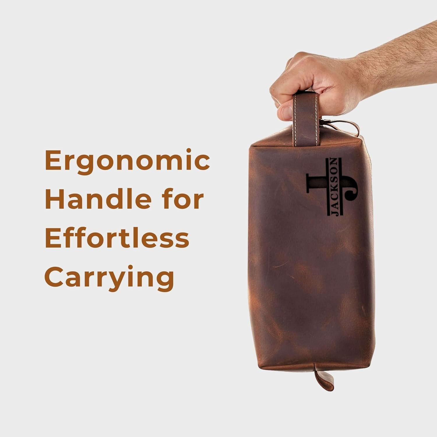 Custom Logo Personalized Leather Toiletry Bag for Men – Private Label Engraved Shaving Dopp Kit – Manufacturer Handmade Gift for Dad Husband Grandpa Boyfriend Travel Organizer for Birthday Anniversary Fathers Day