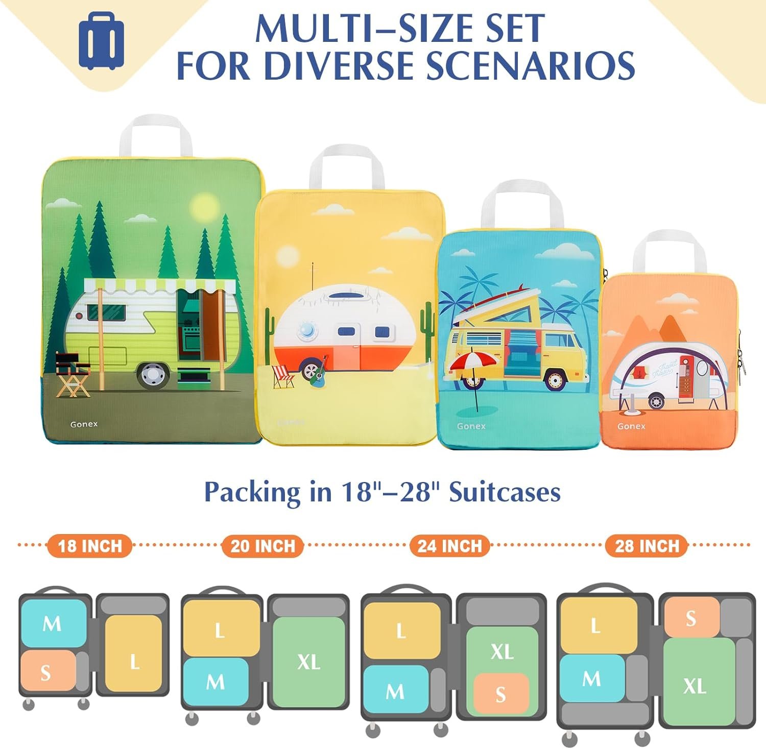 Custom Logo Compression Packing Cubes 4Pcs Expandable Private Label Storage Travel Luggage Organizers Manufacturer for Suitcase Carry On RV