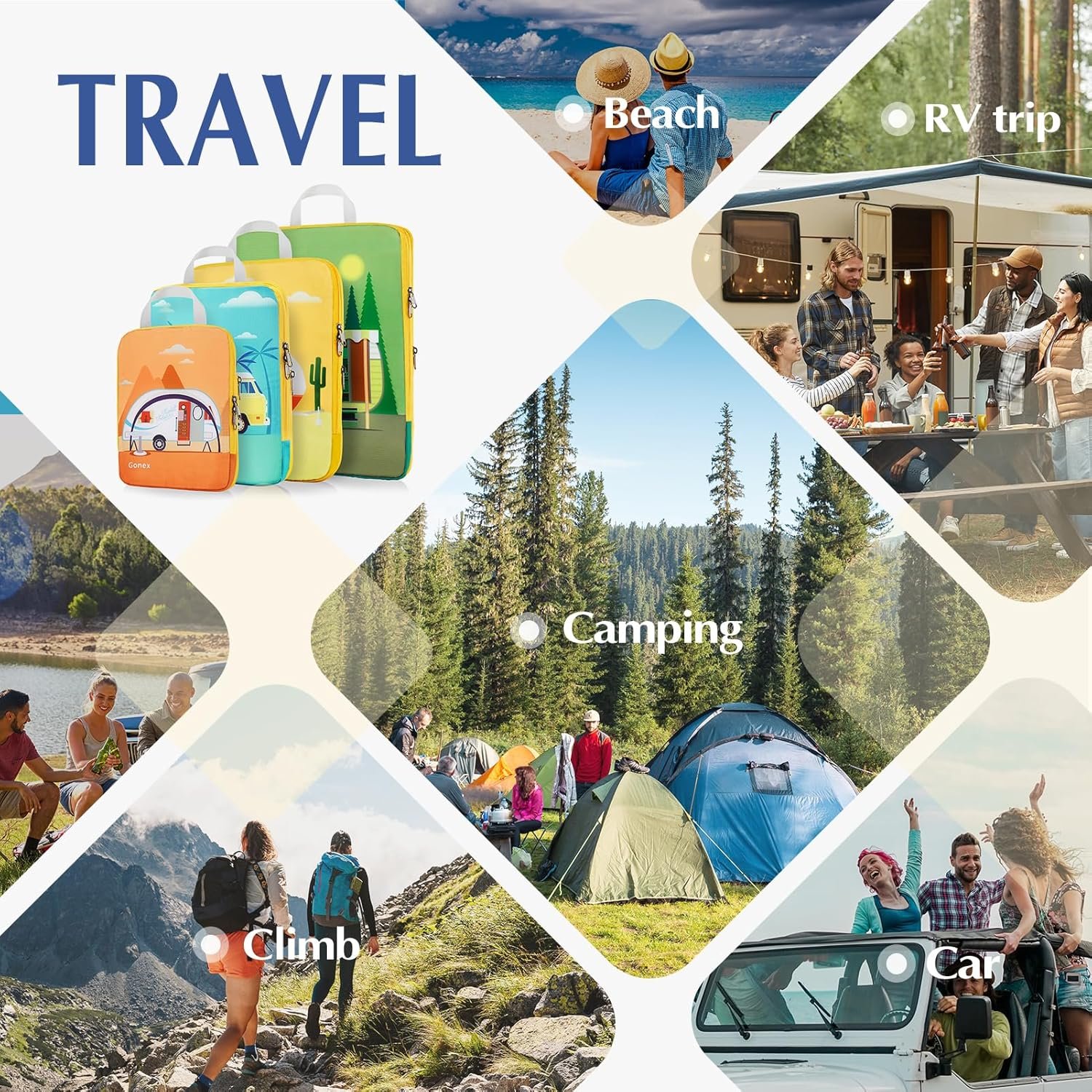 Custom Logo Compression Packing Cubes 4Pcs Expandable Private Label Storage Travel Luggage Organizers Manufacturer for Suitcase Carry On RV