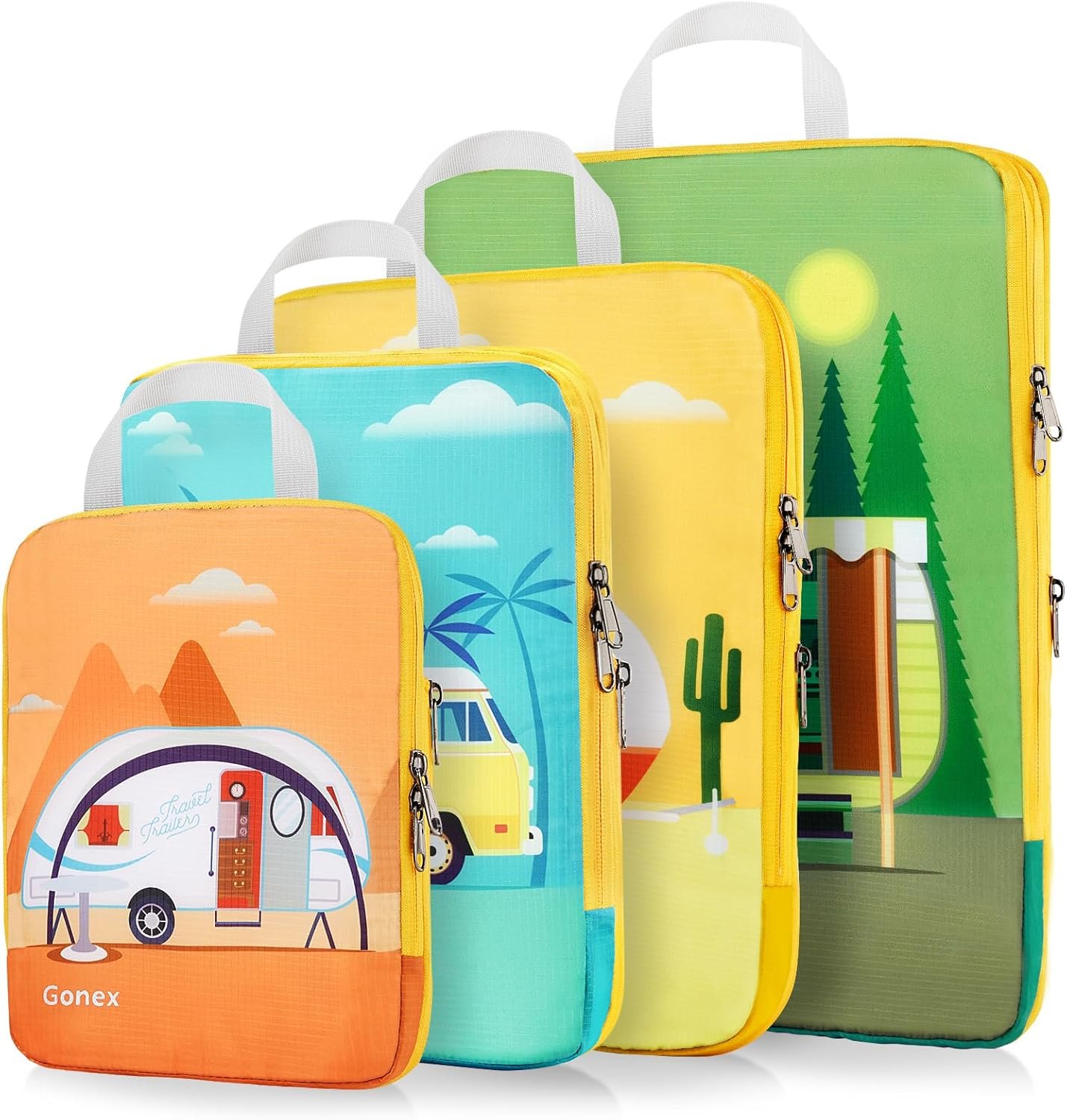 Custom Logo Compression Packing Cubes 4Pcs Expandable Private Label Storage Travel Luggage Organizers Manufacturer for Suitcase Carry On RV