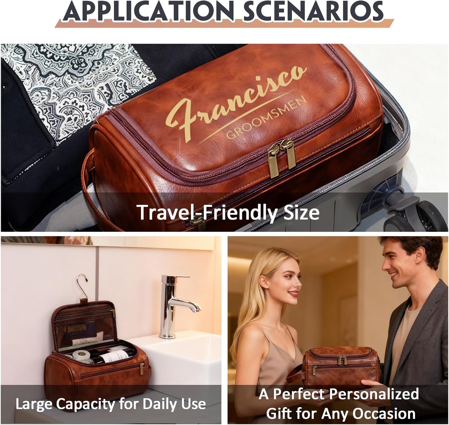 Private Label PU Leather Travel Hanging Toiletry Bag for Men Women Personalized Organizer Cosmetic Bag Custom Logo Groomsmen Gifts Manufacturer