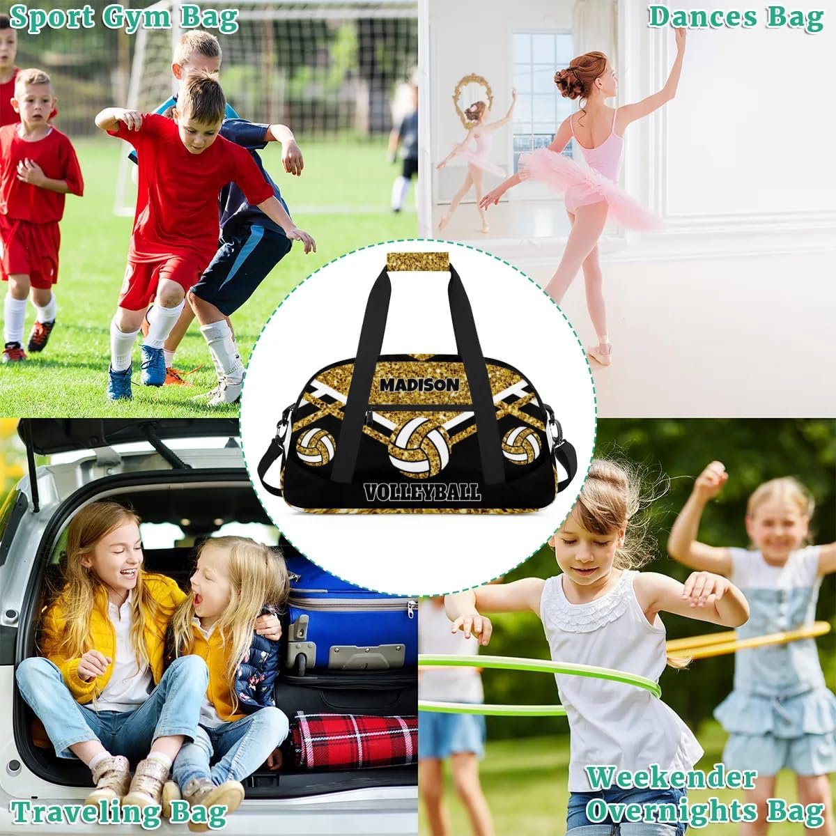 Private Label Volleyball Sports Duffel Gym Bag Custom Logo Personalized Travel Duffle with Name Gold Sequins Black Manufacturer