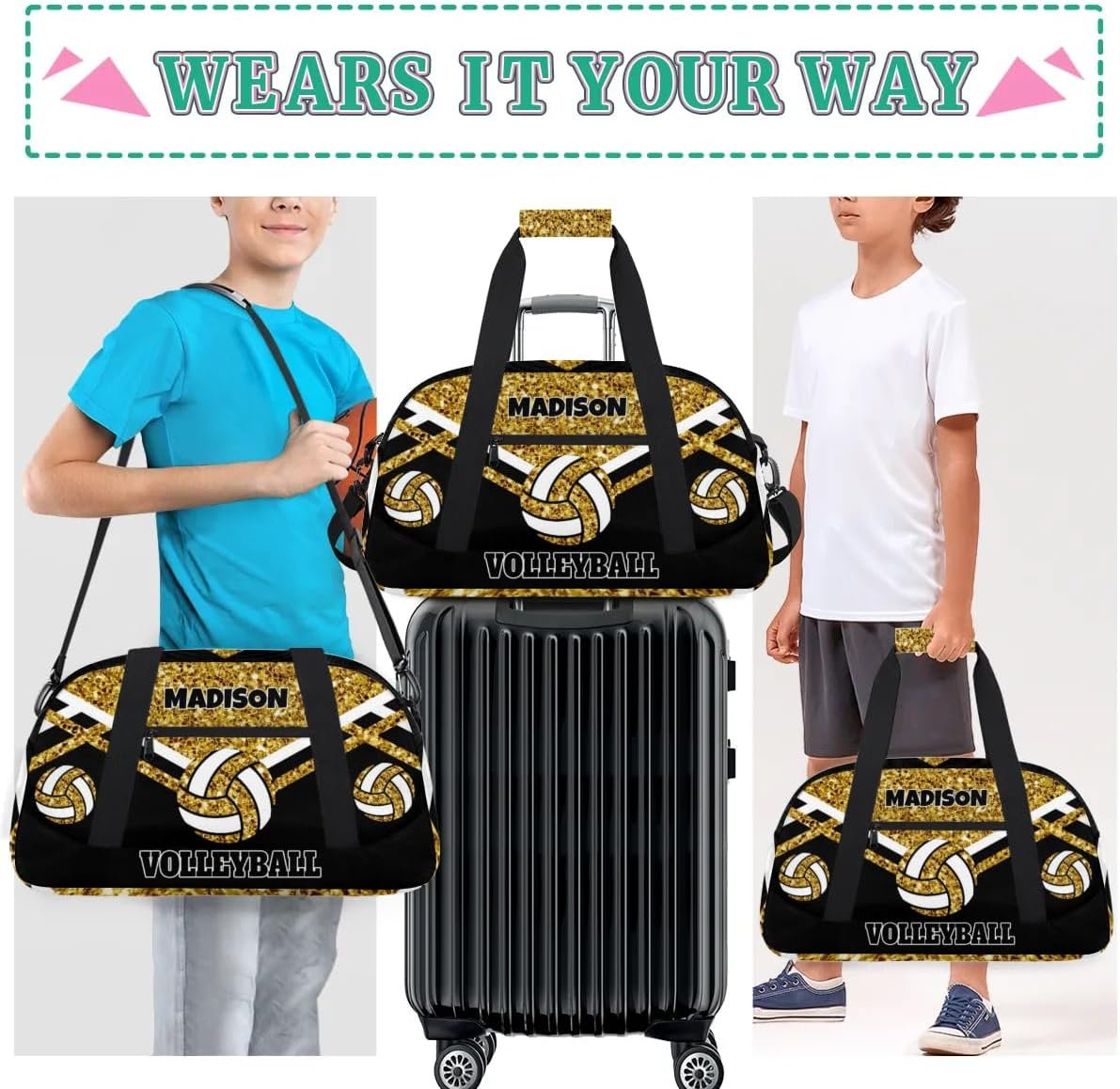 Private Label Volleyball Sports Duffel Gym Bag Custom Logo Personalized Travel Duffle with Name Gold Sequins Black Manufacturer