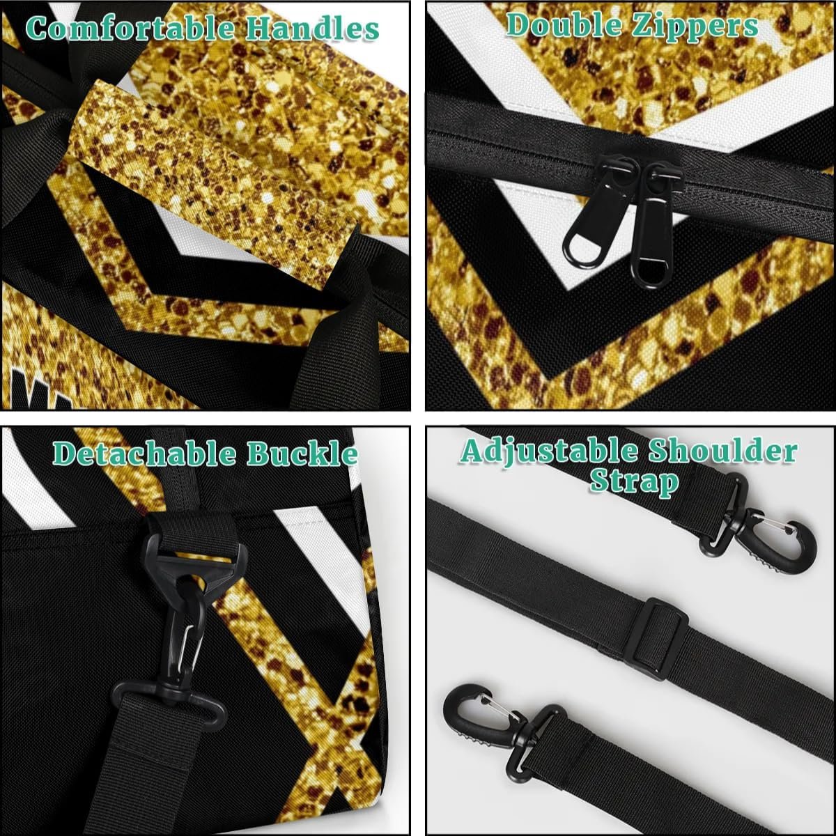 Private Label Volleyball Sports Duffel Gym Bag Custom Logo Personalized Travel Duffle with Name Gold Sequins Black Manufacturer