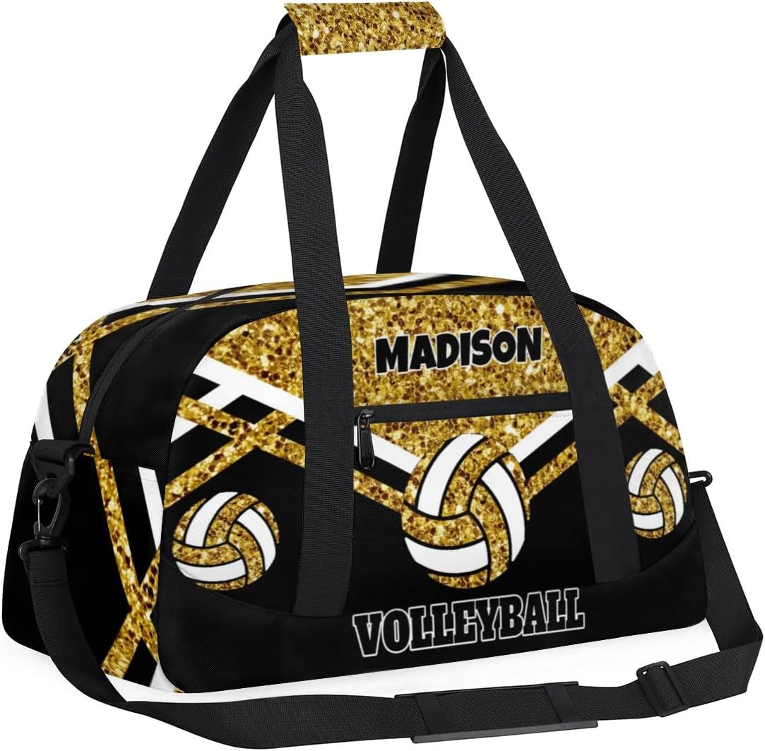 Private Label Volleyball Sports Duffel Gym Bag Custom Logo Personalized Travel Duffle with Name Gold Sequins Black Manufacturer