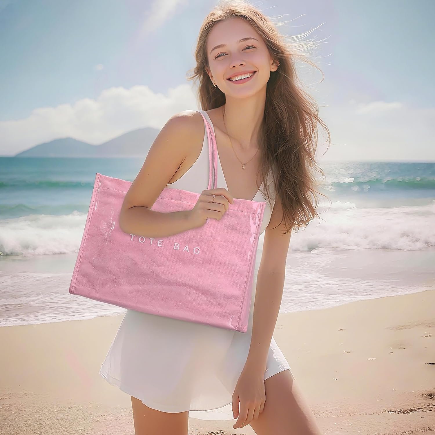 Custom Logo Large PVC Tote Bag for Women Private Label Plastic Tote Purse Work Kraft Paper Letter Print Shoulder Carry All Hobo Handbag Factory