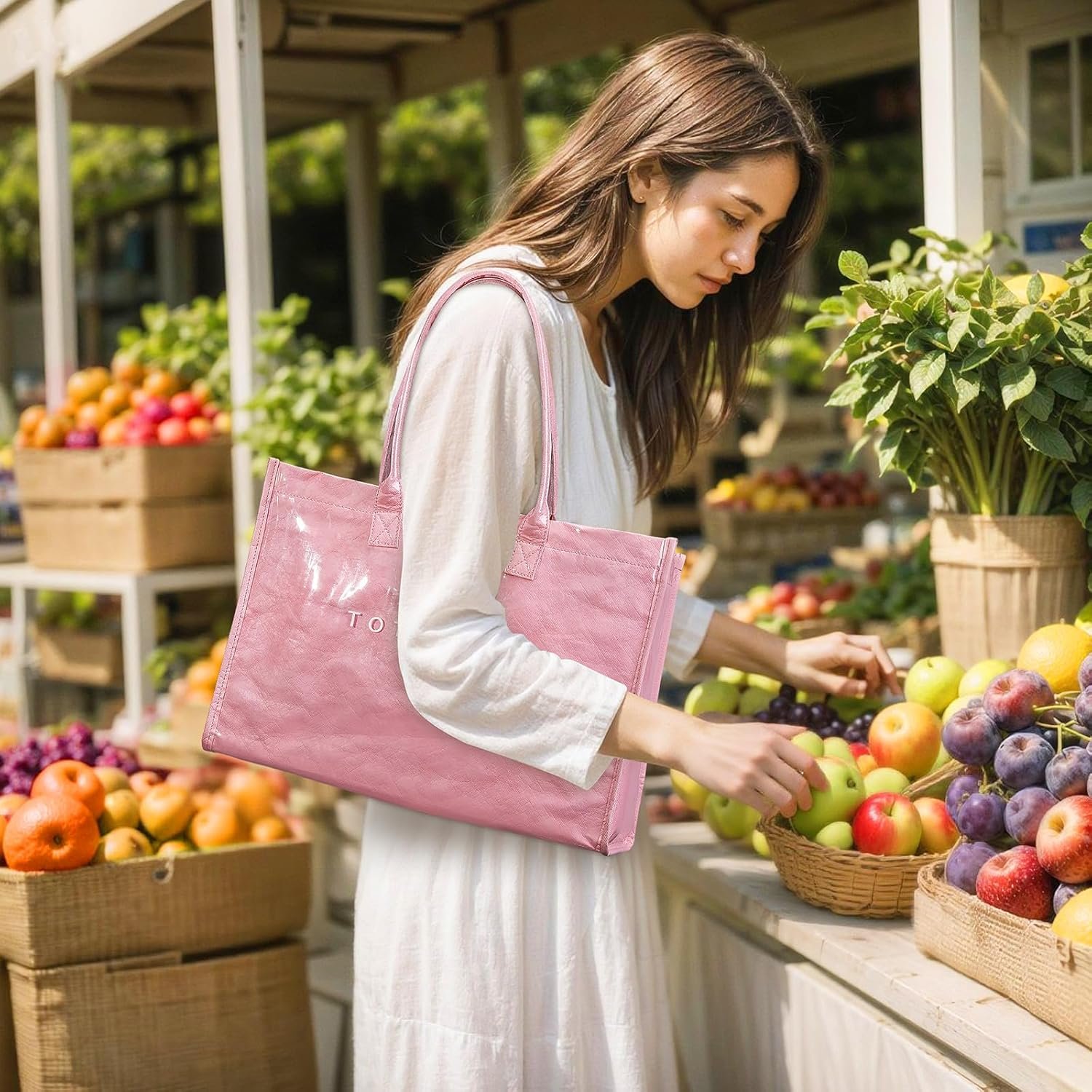 Custom Logo Large PVC Tote Bag for Women Private Label Plastic Tote Purse Work Kraft Paper Letter Print Shoulder Carry All Hobo Handbag Factory