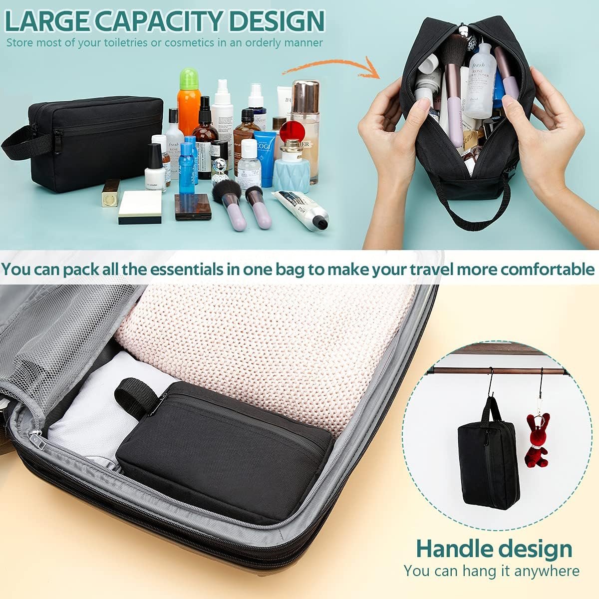 Custom Logo Travel Toiletry Bag for Women and Men Water-resistant Private Label Shaving Bag with Divider and Handle Foldable Storage for Cosmetics Toiletries Brushes Tools Manufacturer
