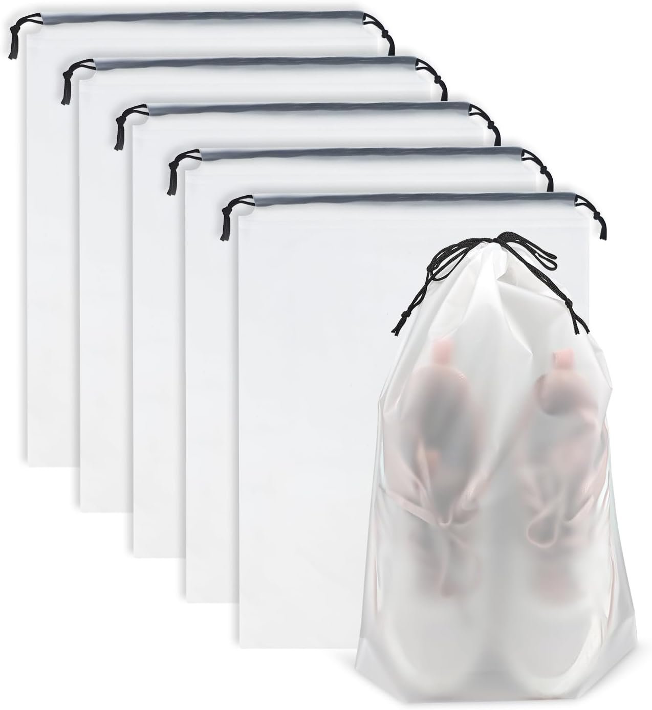 Factory Clear Travel Shoe Bags 5-Pack (15.7x11.8 Inches) Waterproof Drawstring Shoe Organizers with Custom Logo for Packing Essential Private Label Travel Gear for Men & Women