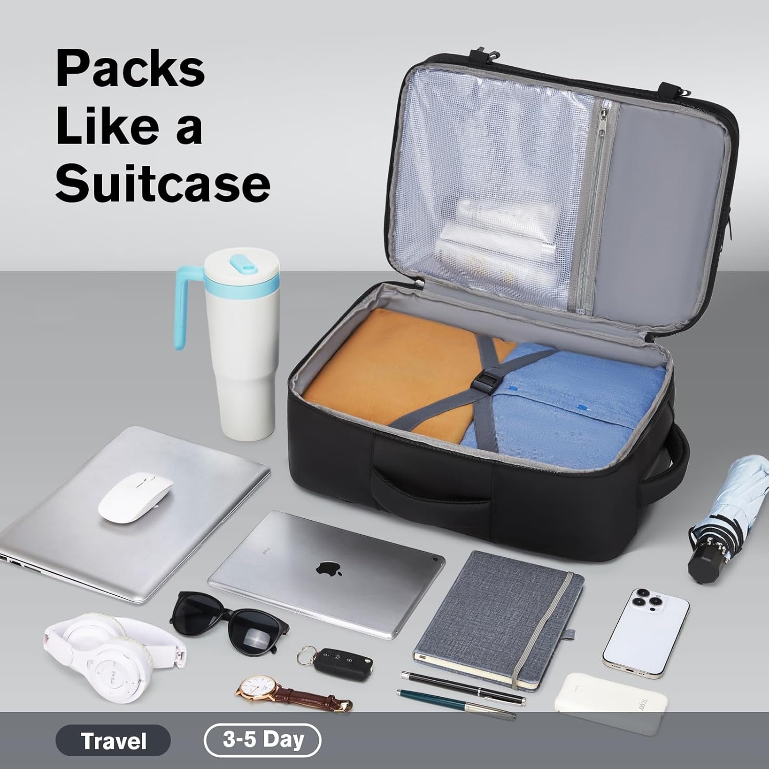 Custom Logo Smart Suitcase-style Laptop Backpack 25L/35L by Manufacturer Practical Travel Bag for Work Leisure & Flight Private Label Luggage-Style Commuter Pack Black 25L