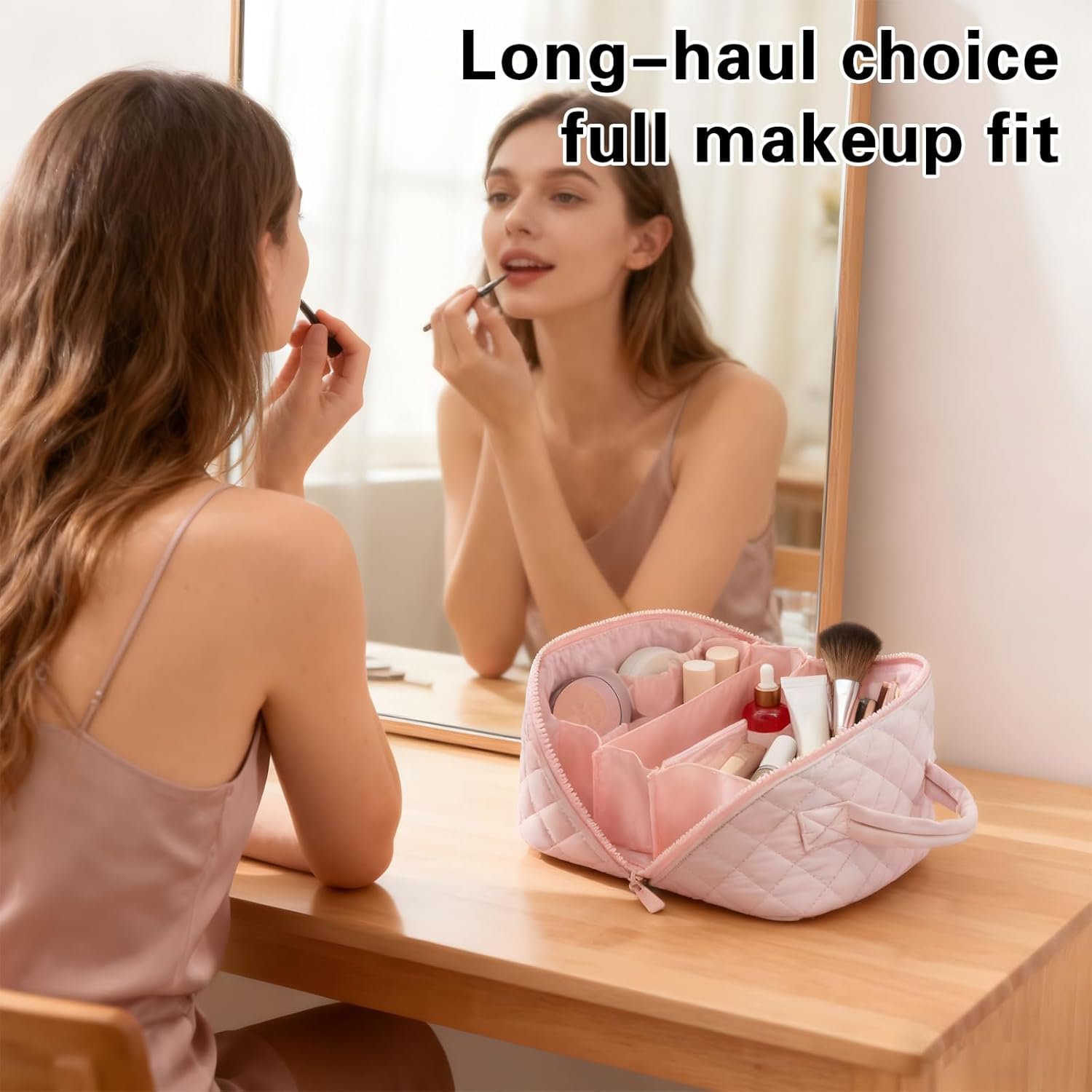 Manufacturer of Puffy Padded Makeup Bags, Custom Logo Waterproof Travel Toiletry Bags for Women, Private Label Cosmetic Organizer Wide-Open Pouch Purse (Green)