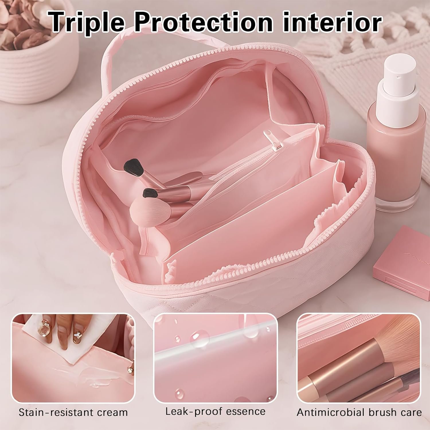 Manufacturer of Puffy Padded Makeup Bags, Custom Logo Waterproof Travel Toiletry Bags for Women, Private Label Cosmetic Organizer Wide-Open Pouch Purse (Green)