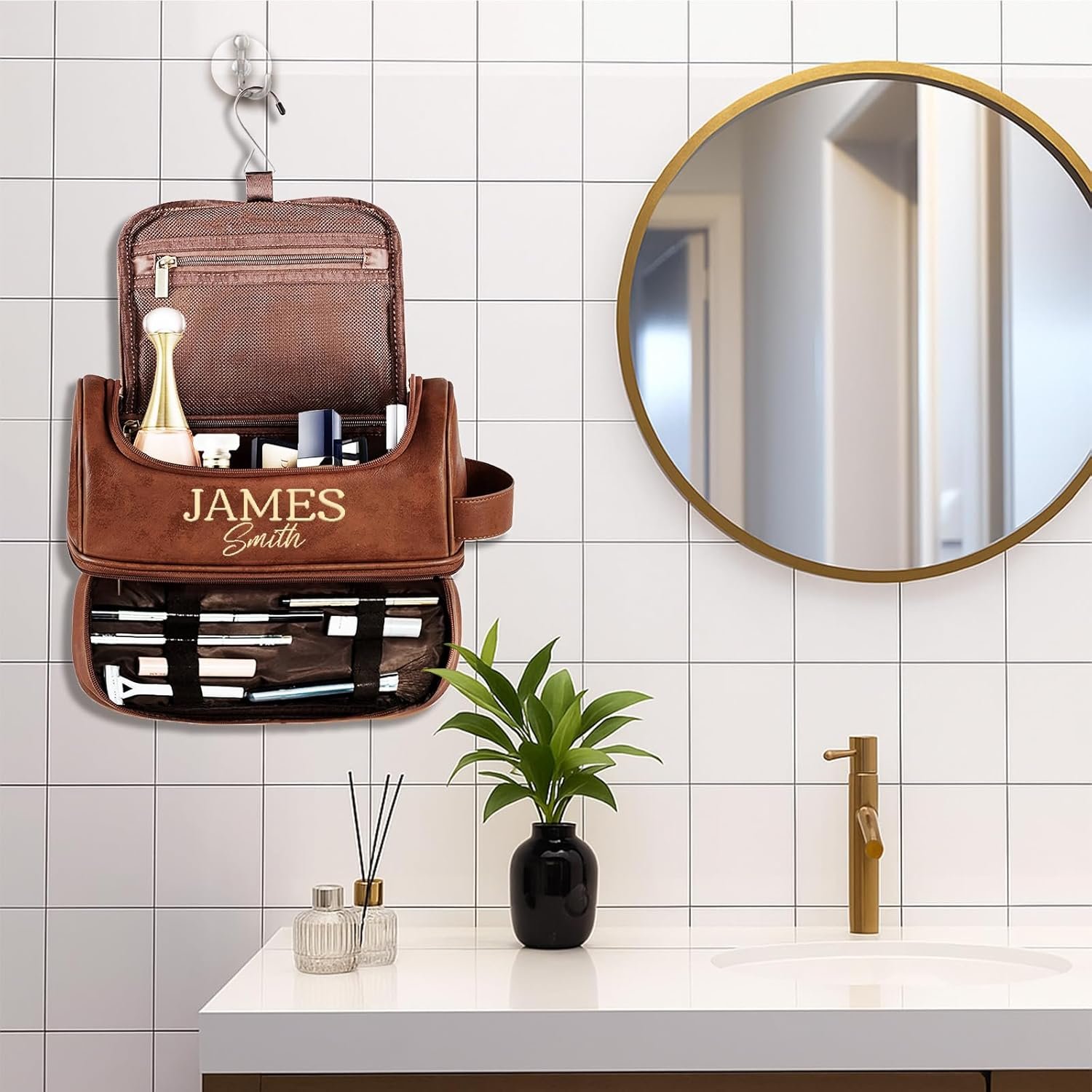 Custom Logo Personalized Engraved Leather Toiletry Bag for Men Private Label Travel Kit Gifts for Dad Husband Grandpa Birthday Christmas Manufacturer