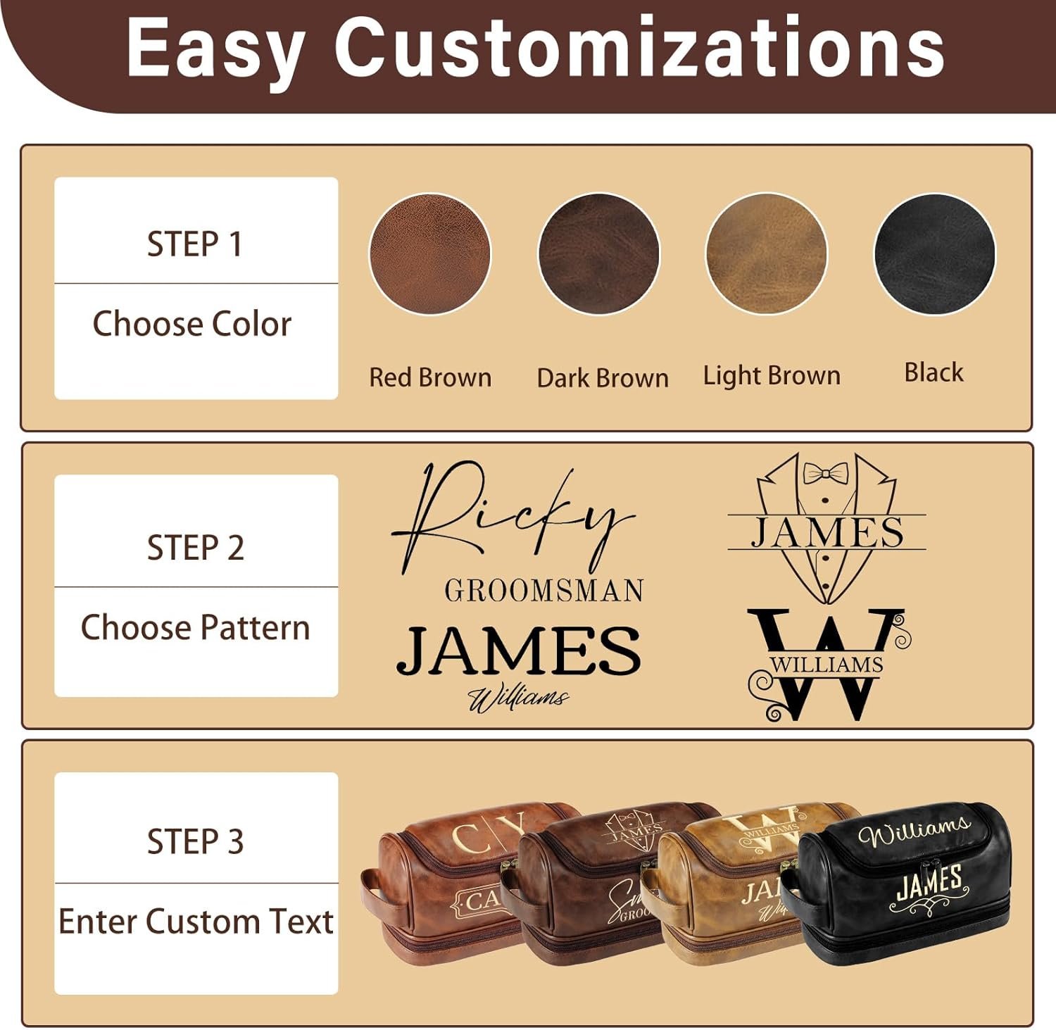 Custom Logo Personalized Engraved Leather Toiletry Bag for Men Private Label Travel Kit Gifts for Dad Husband Grandpa Birthday Christmas Manufacturer