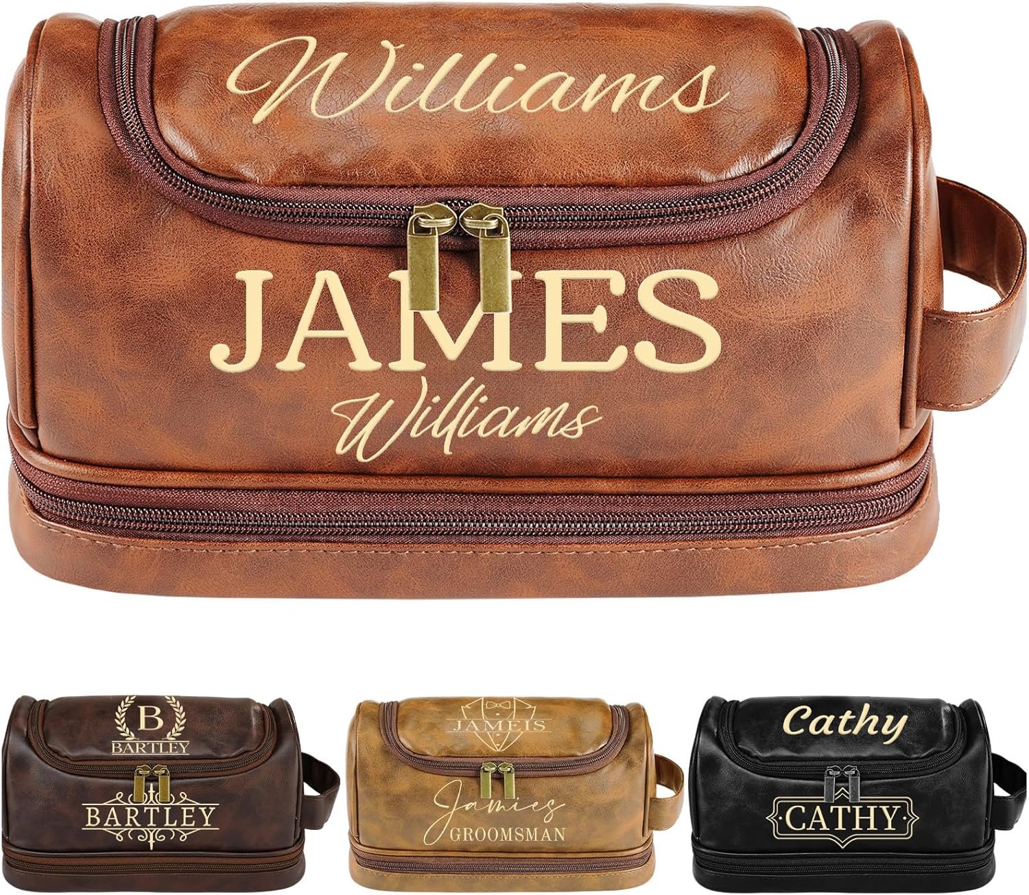 Custom Logo Personalized Engraved Leather Toiletry Bag for Men Private Label Travel Kit Gifts for Dad Husband Grandpa Birthday Christmas Manufacturer