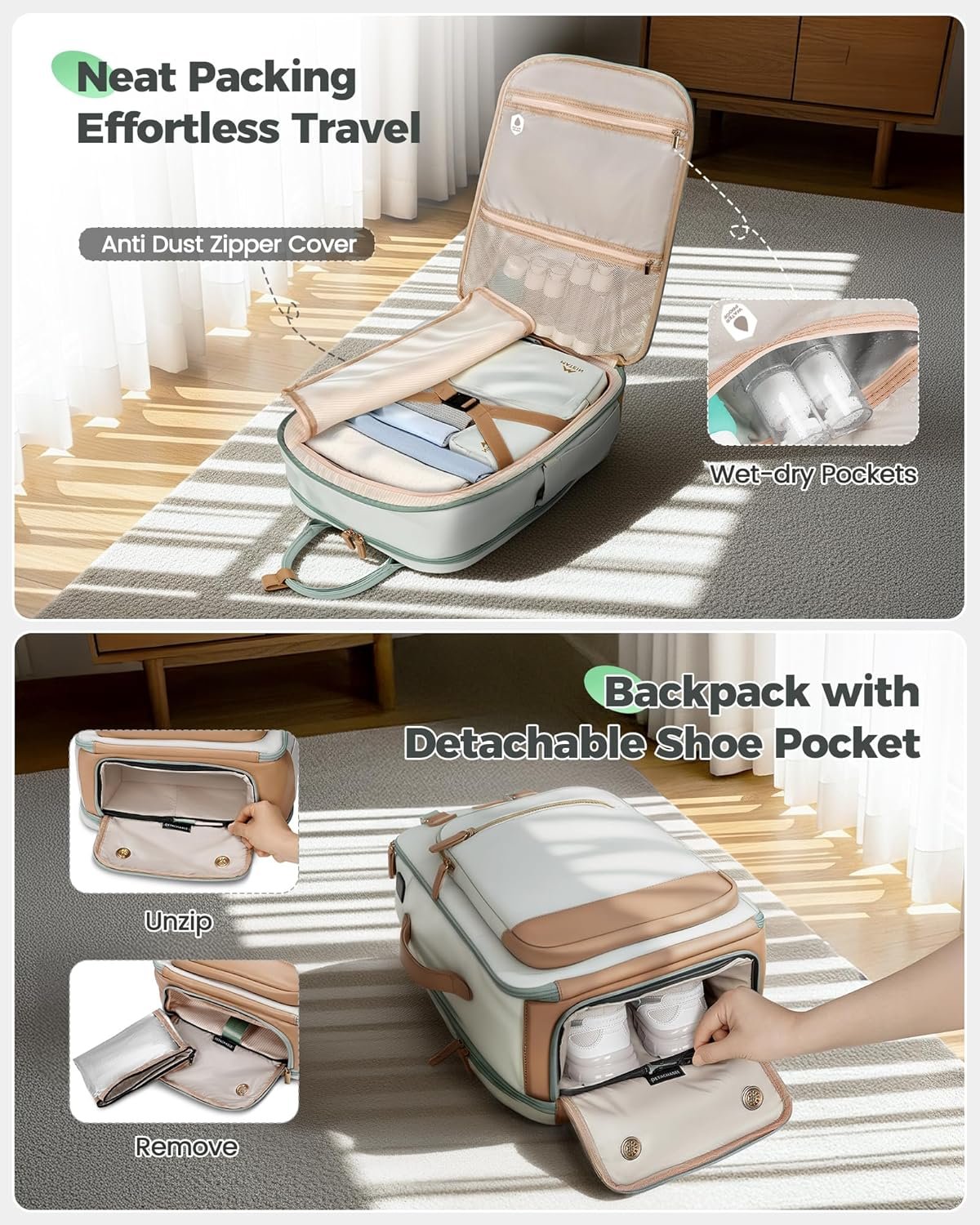 Factory Direct 18x14x8 Personal Item Backpack for Spirit Airlines Private Label TSA Underseat Carry-On Travel Weekender Bag for Women with Detachable Shoe Compartment Custom Logo Custom-Fit 15.6