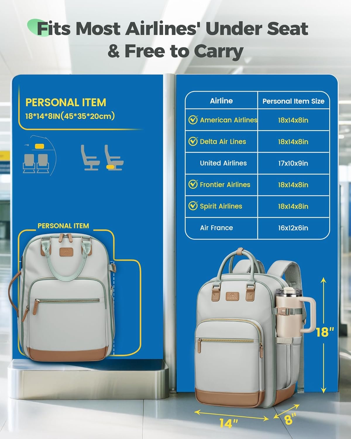 Factory Direct 18x14x8 Personal Item Backpack for Spirit Airlines Private Label TSA Underseat Carry-On Travel Weekender Bag for Women with Detachable Shoe Compartment Custom Logo Custom-Fit 15.6