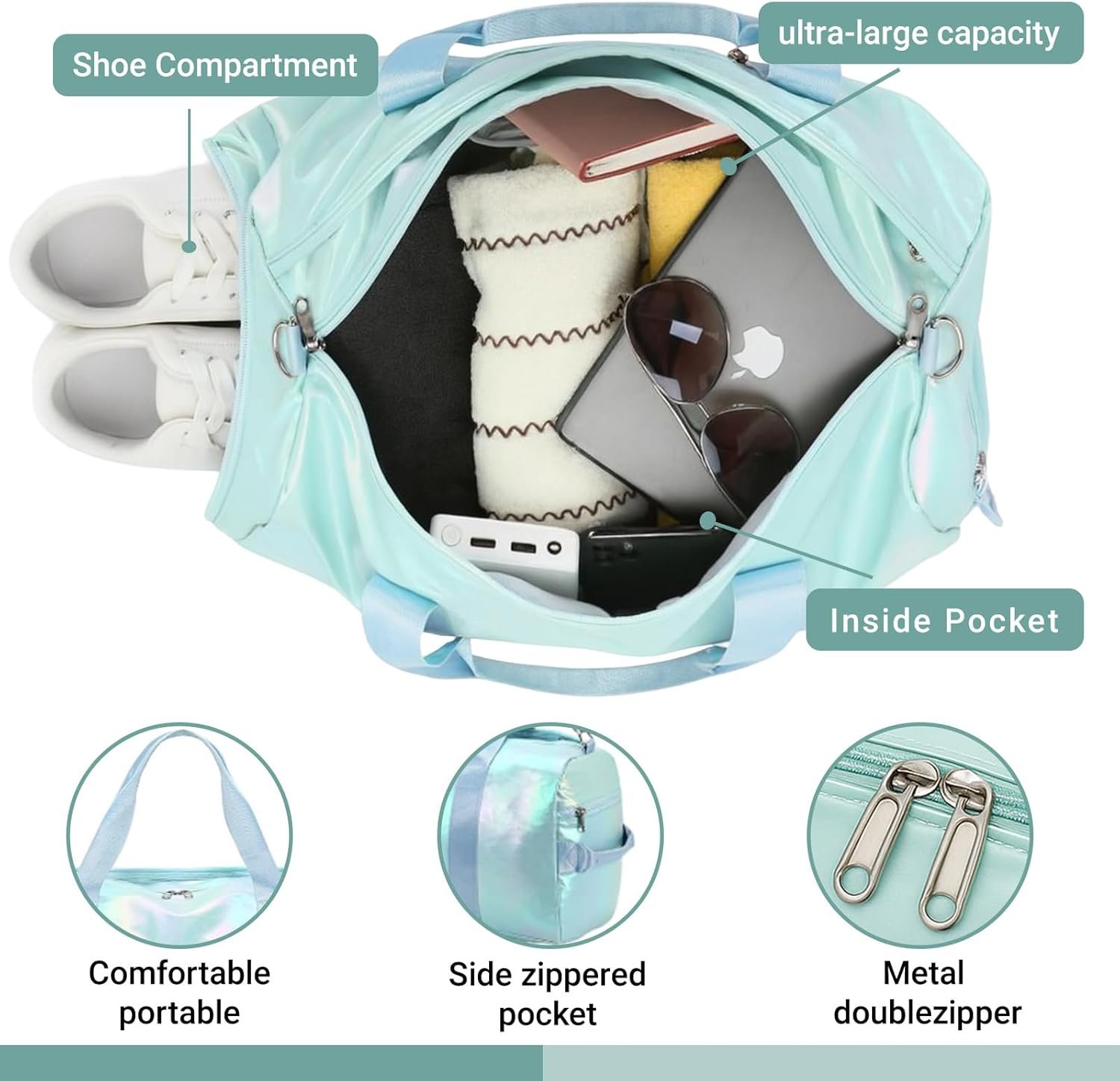 Custom Logo Personalized Dance Duffle Bag with Embroidered Name for Girls Cheerleading Sport Gym Travel Weekender Bag Shoe Compartment Green Private Label Manufacturer