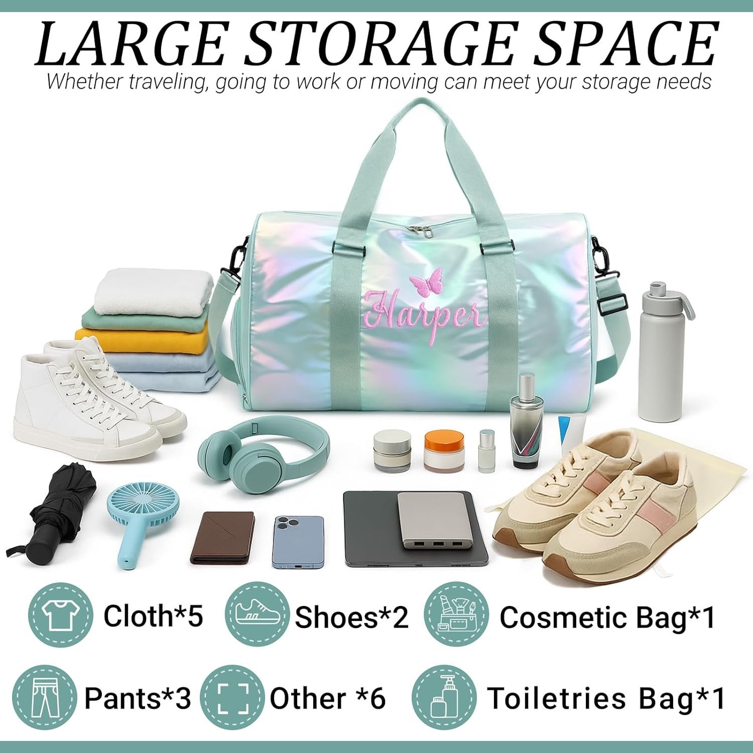 Custom Logo Personalized Dance Duffle Bag with Embroidered Name for Girls Cheerleading Sport Gym Travel Weekender Bag Shoe Compartment Green Private Label Manufacturer