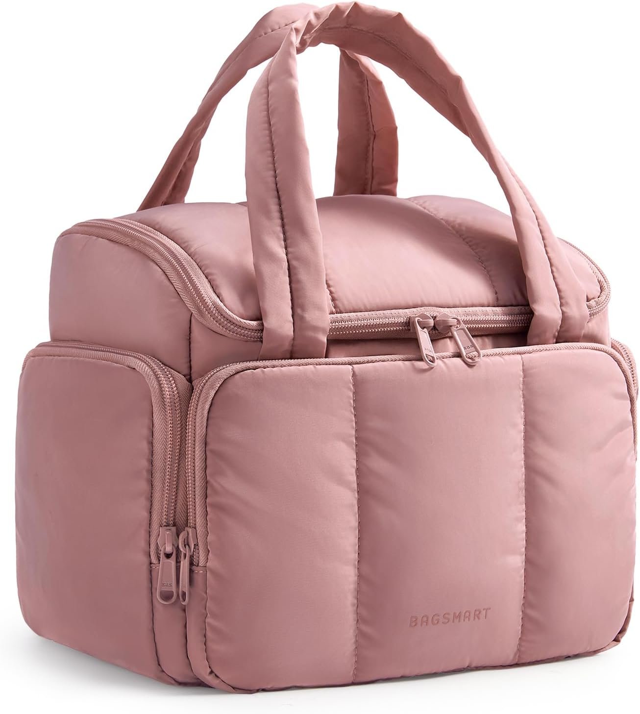 Custom Logo Travel Toiletry Bag for Women with Puffy Water-Resistant Fabric Roomy Private Label Makeup Bag Organizer for Travel-Sized Toiletries and Accessories (Nude Pink) Manufacturer