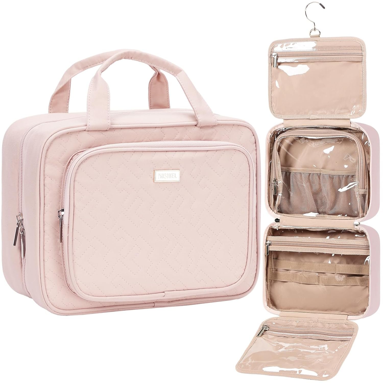 Private Label Travel Toiletry Bag for Women Makeup Essentials Organizer Hanging Case with Custom Logo for Accessories Cosmetics Medium Size Pink by Manufacturer