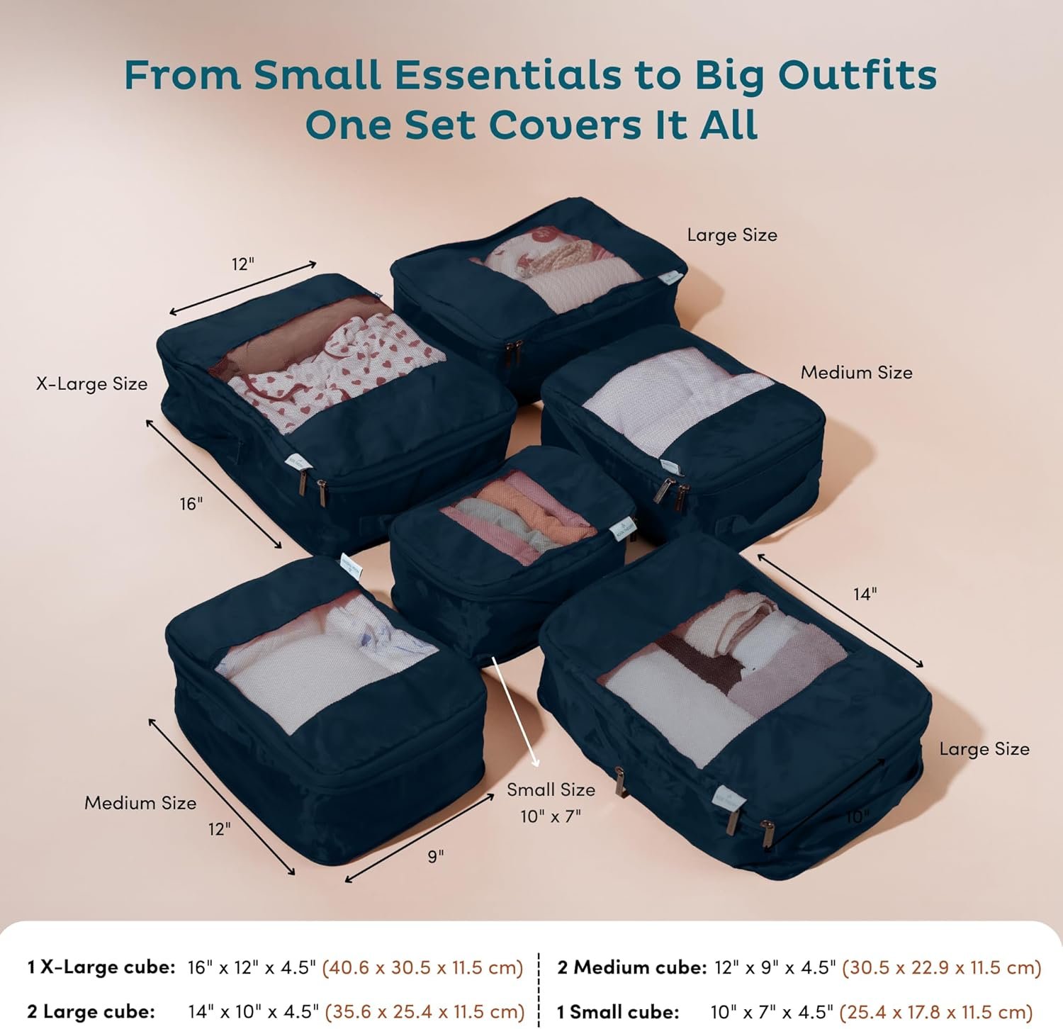 Private Label 6-Pack Large Compression Packing Cubes for Travel with Custom Logo - Lightweight Water-Resistant Luggage Organizer Bags and Suitcase Organizers for Carry-On Checked Luggage by Manufacturer