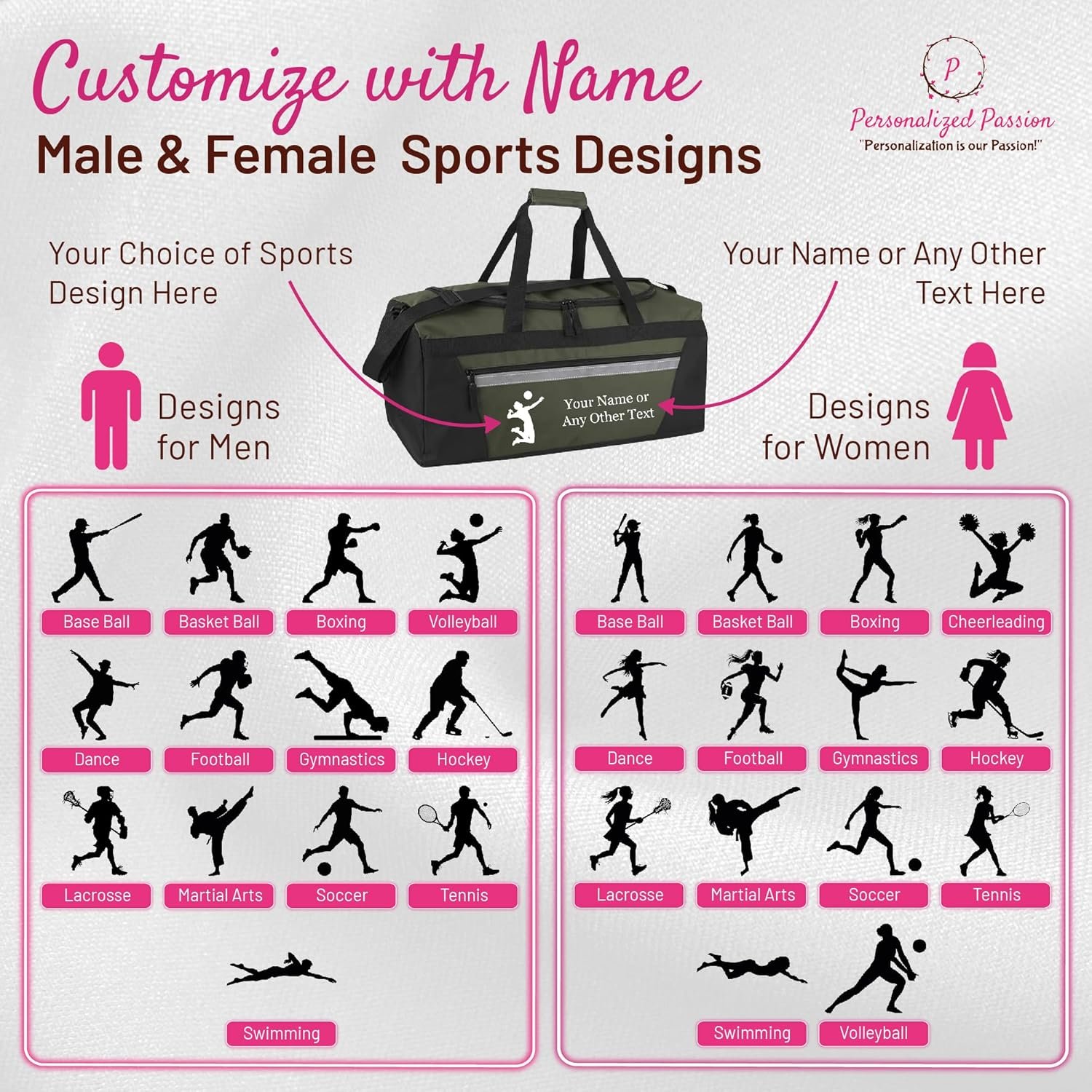 Private Label 22” Personalized Sports Duffel Bags for Men and Women - Custom Logo Travel Duffel with Name & Martial Arts Design - Water Resistant Two-Toned Overnight Weekender Bag - Army Green Manufacturer