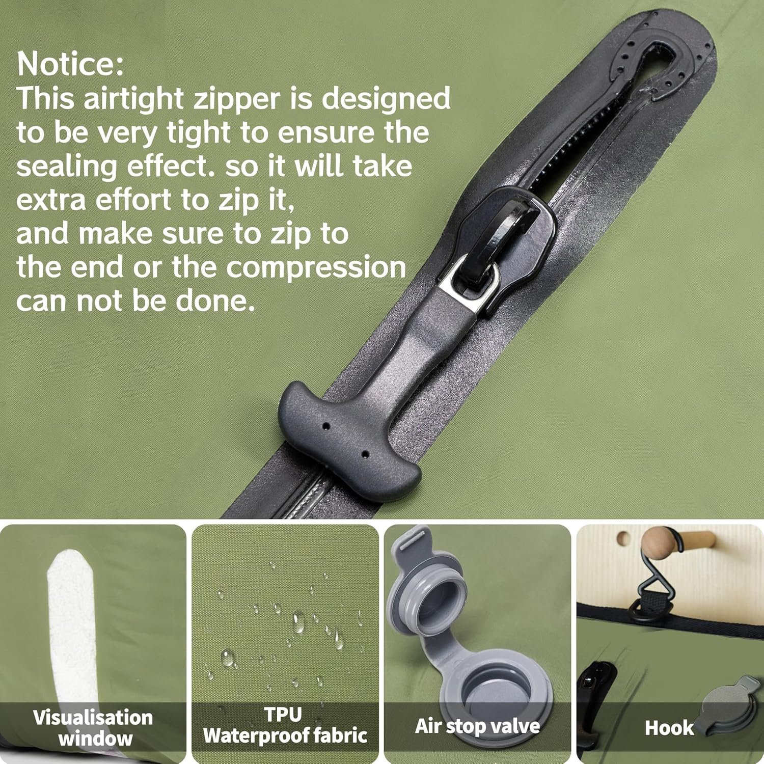 Custom Logo Space Saver Travel Vacuum Compression Bags Private Label Reusable with IP67 Waterproof Zipper for Suitcases & Backpacks Manufacturer Two Pack Green NO PUMP