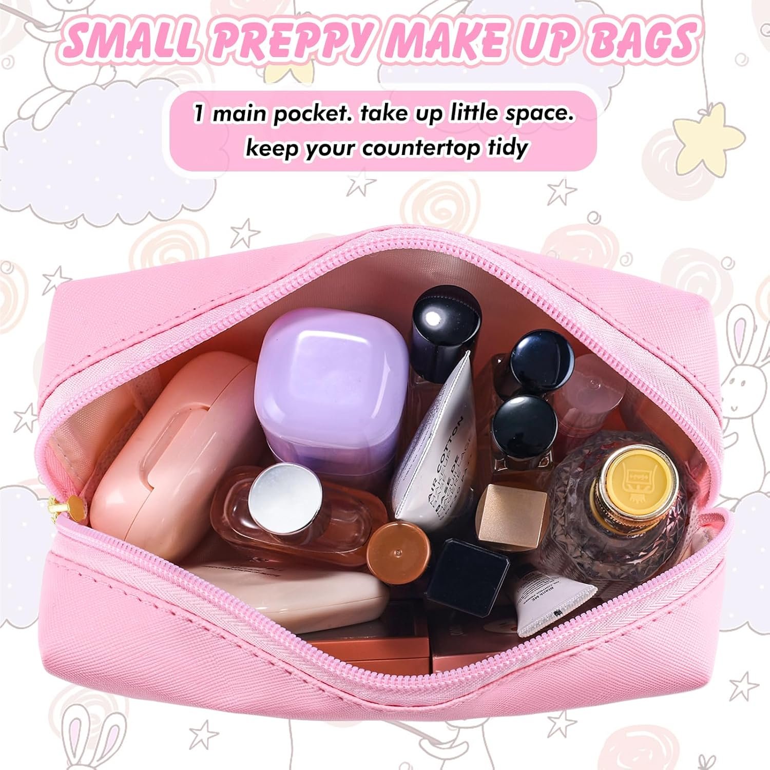Private Label Small Personalized Preppy Makeup Bag Custom Logo Waterproof PU Cosmetic Travel Toiletry Pouch for Purse Birthday Gift from Manufacturer Pink A for Teen Girls Women