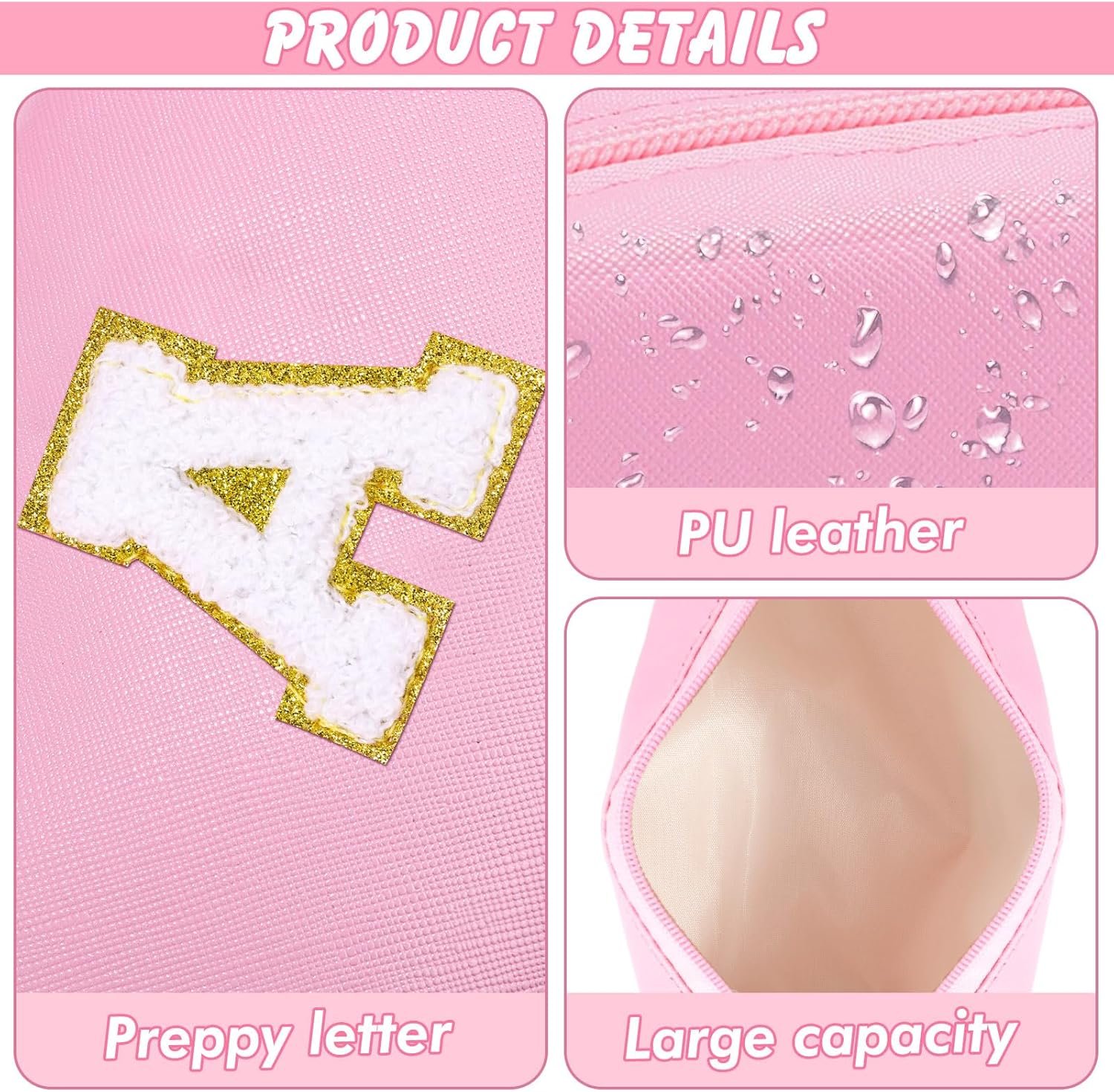 Private Label Small Personalized Preppy Makeup Bag Custom Logo Waterproof PU Cosmetic Travel Toiletry Pouch for Purse Birthday Gift from Manufacturer Pink A for Teen Girls Women