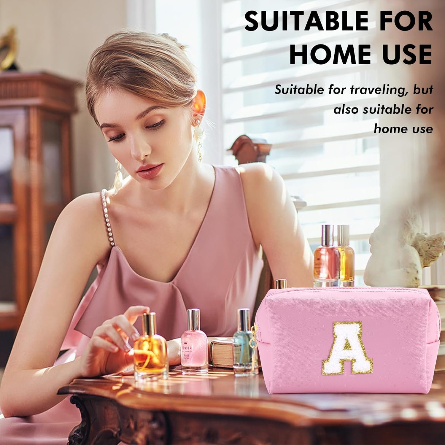 Private Label Small Personalized Preppy Makeup Bag Custom Logo Waterproof PU Cosmetic Travel Toiletry Pouch for Purse Birthday Gift from Manufacturer Pink A for Teen Girls Women