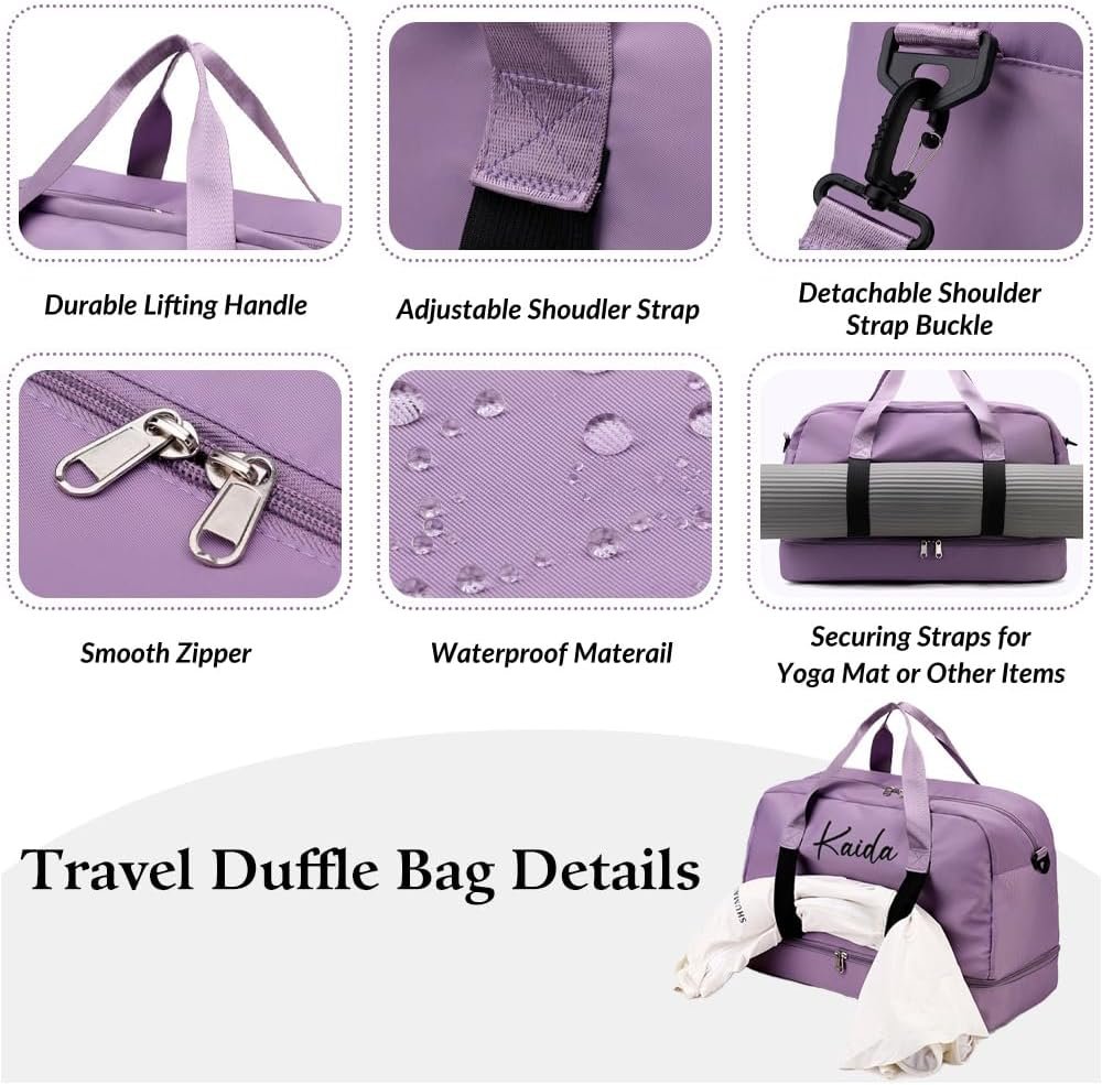 Private Label Personalized Sport Gym Duffle Bags Custom Logo Embroidered Name Wet Dry Pockets Shoe Compartment Large Capacity Waterproof Weekender for Camping Travel Overnight Bridesmaid Party Gifts Manufacturer