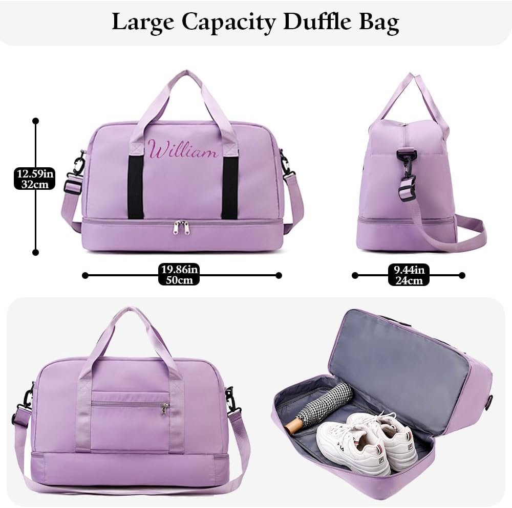 Private Label Personalized Sport Gym Duffle Bags Custom Logo Embroidered Name Wet Dry Pockets Shoe Compartment Large Capacity Waterproof Weekender for Camping Travel Overnight Bridesmaid Party Gifts Manufacturer