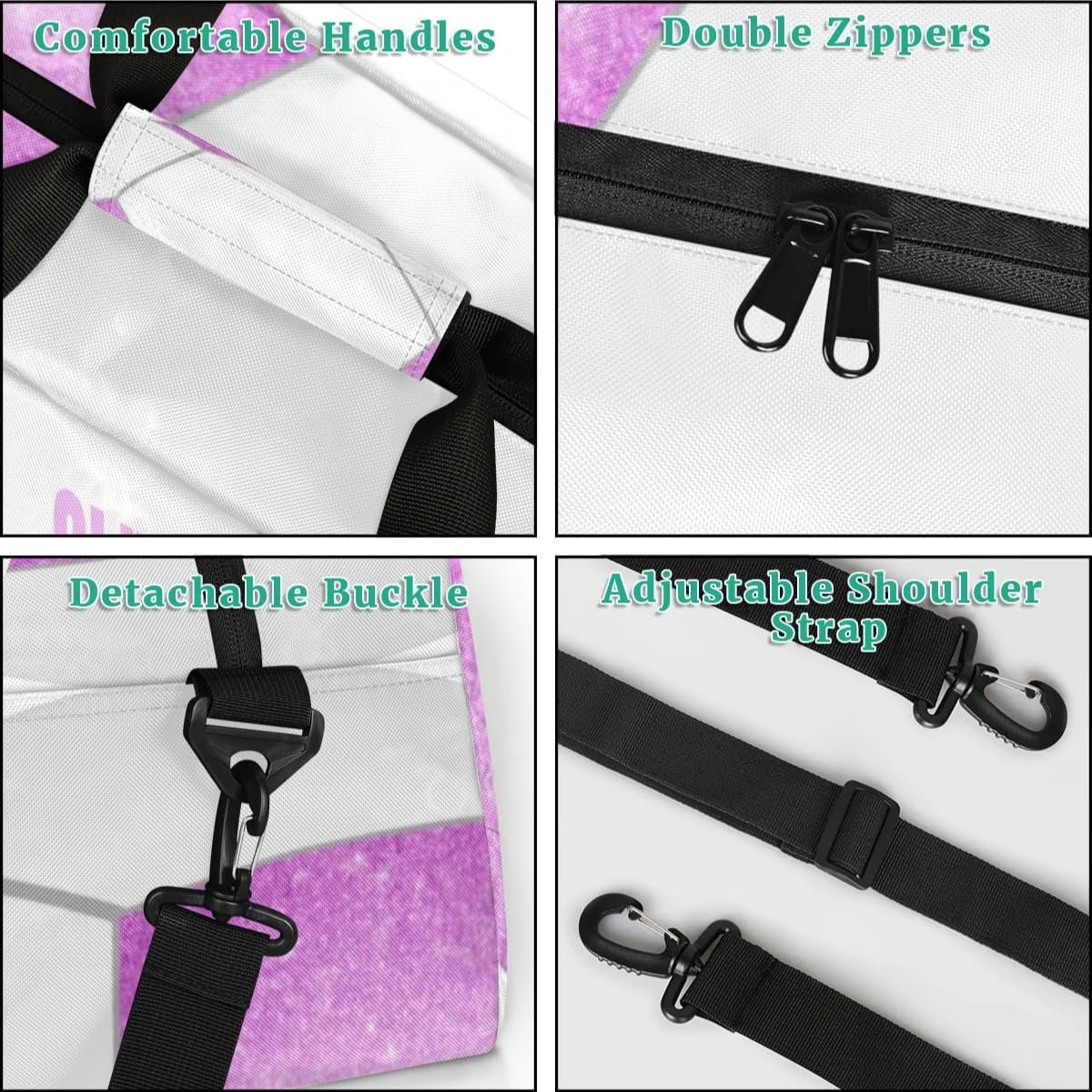 Private Label Kids Duffel Sport Gym Weekender Carry On Travel Bag Custom Logo Purple White Soccer Factory Gift for Girls Boys