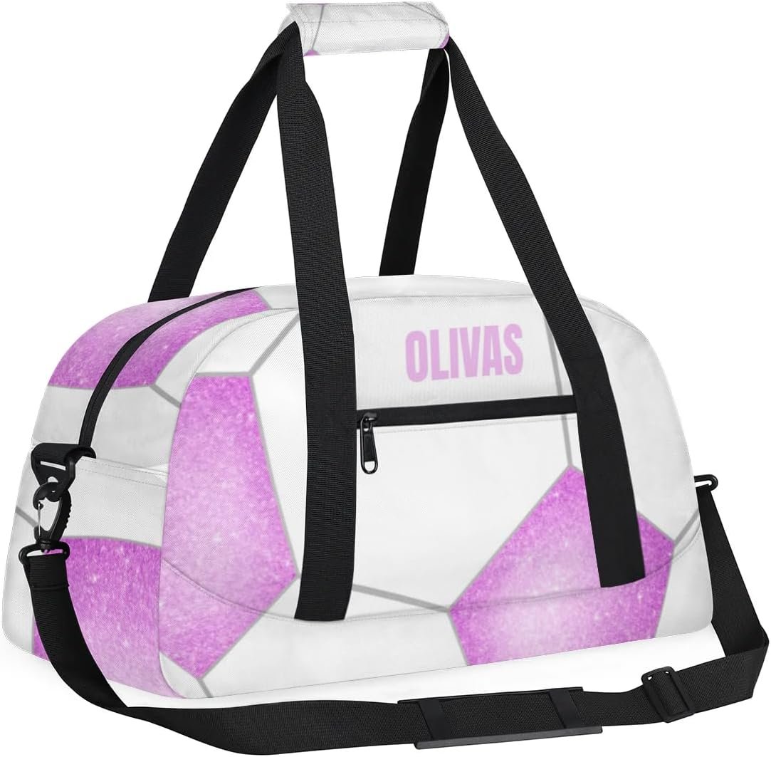 Private Label Kids Duffel Sport Gym Weekender Carry On Travel Bag Custom Logo Purple White Soccer Factory Gift for Girls Boys