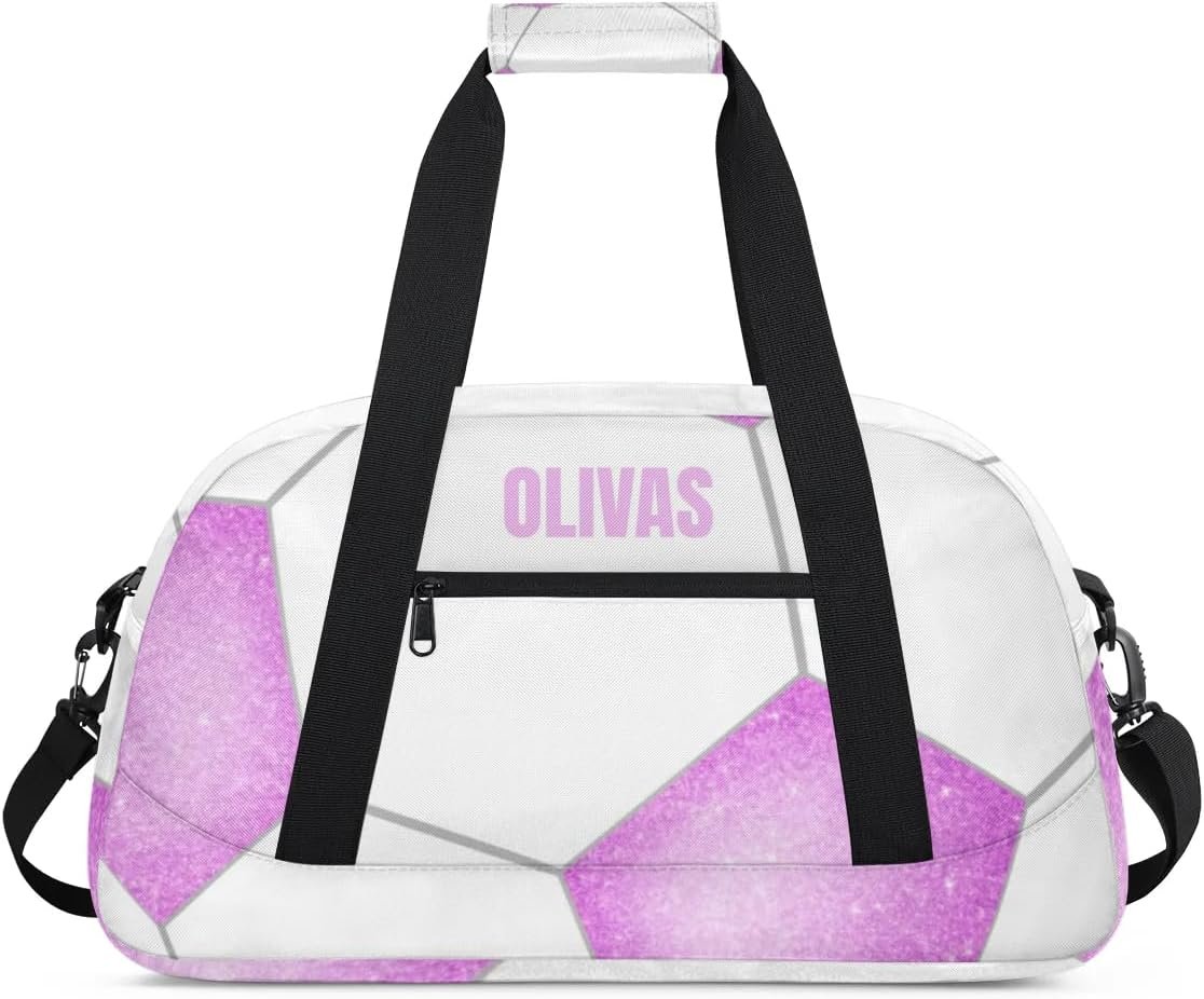 Private Label Kids Duffel Sport Gym Weekender Carry On Travel Bag Custom Logo Purple White Soccer Factory Gift for Girls Boys