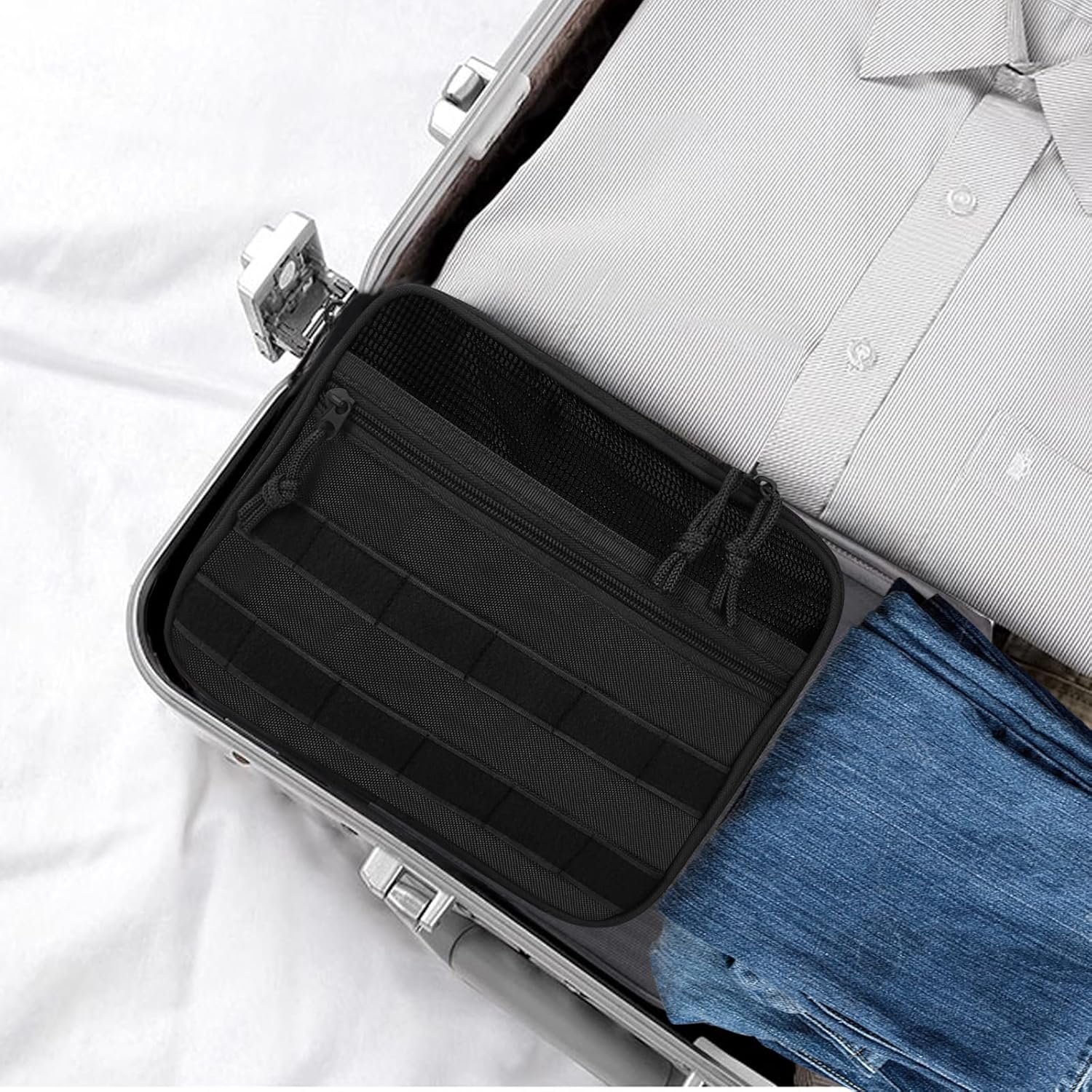 Private Label Tactical Toiletry Bag Hanging Organizer for Men and Women - Dopp Kit Shaving Bag with Custom Logo, Manufacturer Toiletries Bag for Short Trips Camping - Black