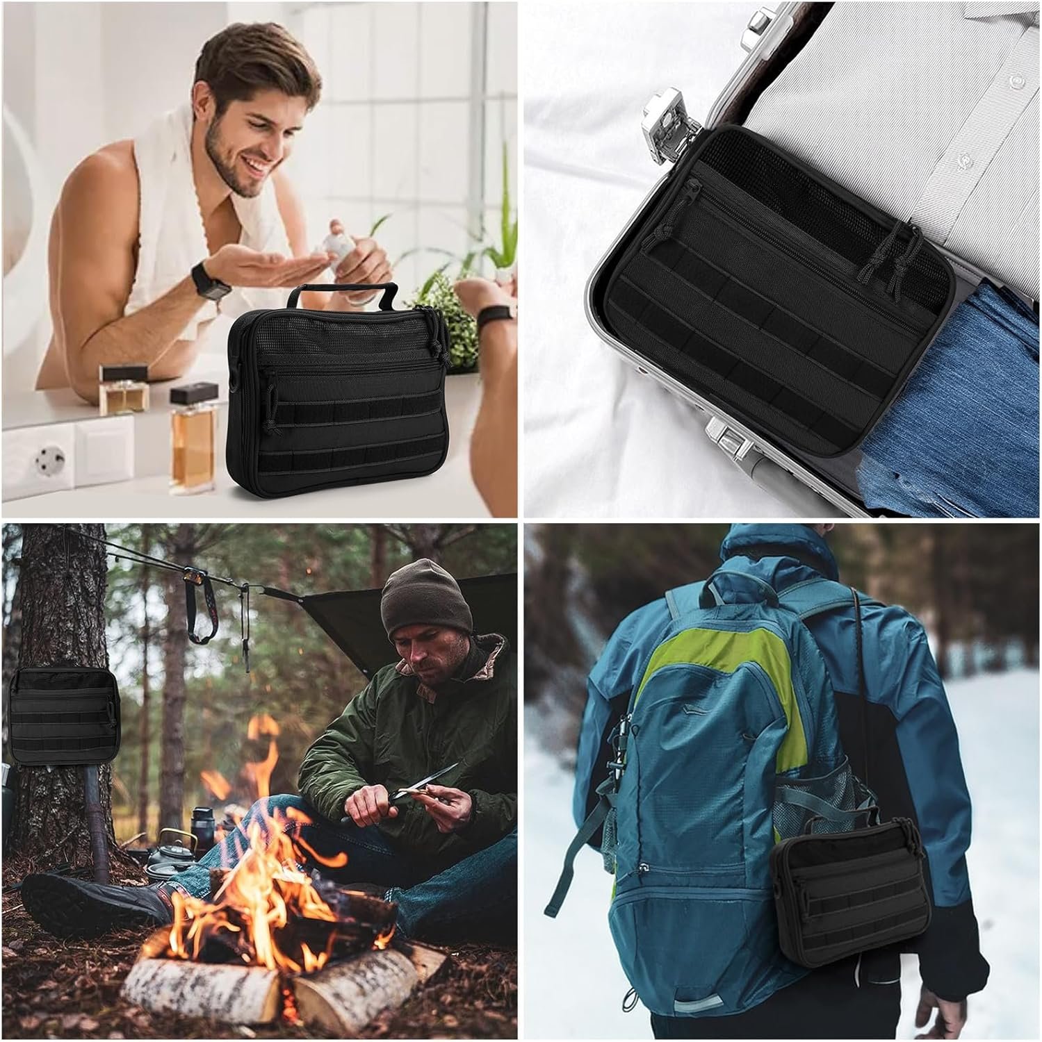 Private Label Tactical Toiletry Bag Hanging Organizer for Men and Women - Dopp Kit Shaving Bag with Custom Logo, Manufacturer Toiletries Bag for Short Trips Camping - Black