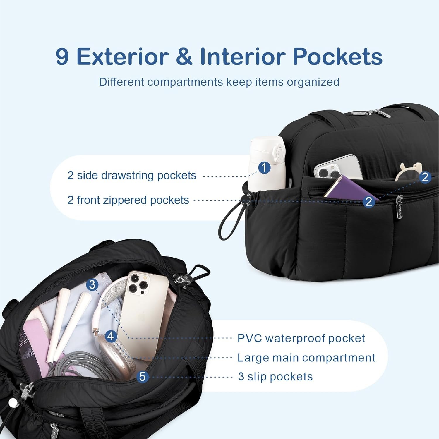 Custom Logo Travel Duffel Bag for Women Private Label Puffer Gym Bag Sports Tote with Wet Pocket Factory Carry On Weekender with Luggage Sleeve Black Custom Logo Travel Duffel Bag for Women Private Label Puffer Gym Bag Sports Tote with Wet Pocket Factory Carry On Weekender with Luggage Sleeve Black