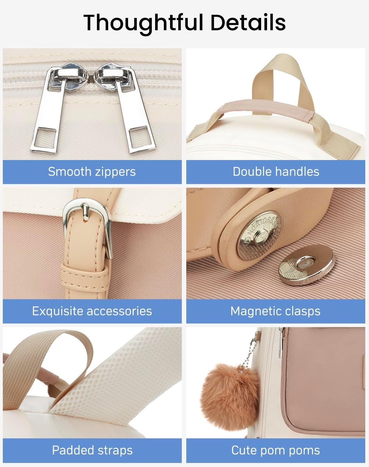 Custom Logo School Backpack for Teen Girls Aesthetic Factory Schoolbag for Middle and High School Cute Laptop Bookbag for College Women Students Mochilas Niñas Private Label Khaki Beige