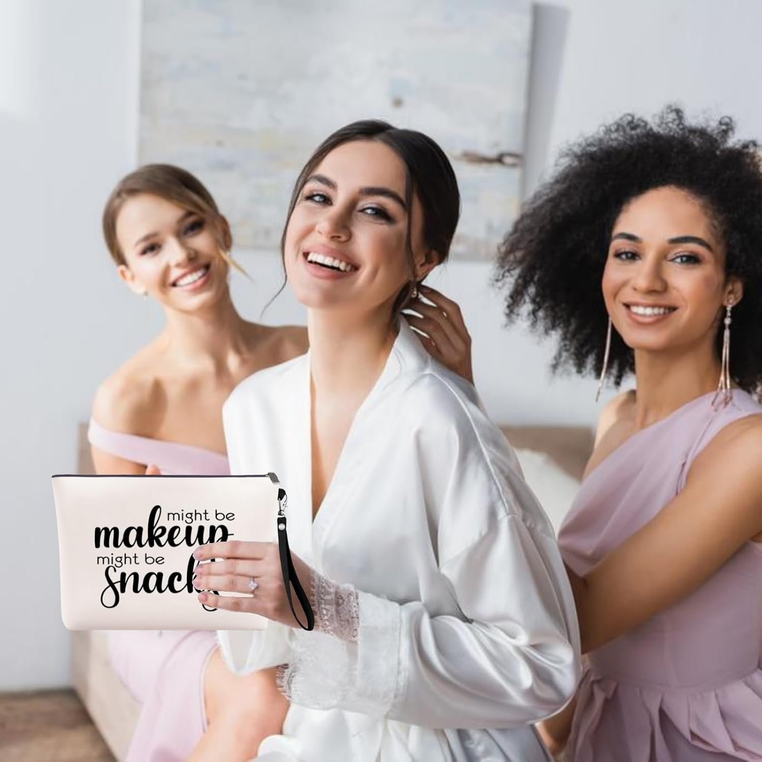 Custom Logo Canvas Makeup Bag with Wristband Lanyards for Women Private Label Multi-Purpose Travel Toiletry Snack Cosmetic Bag Factory