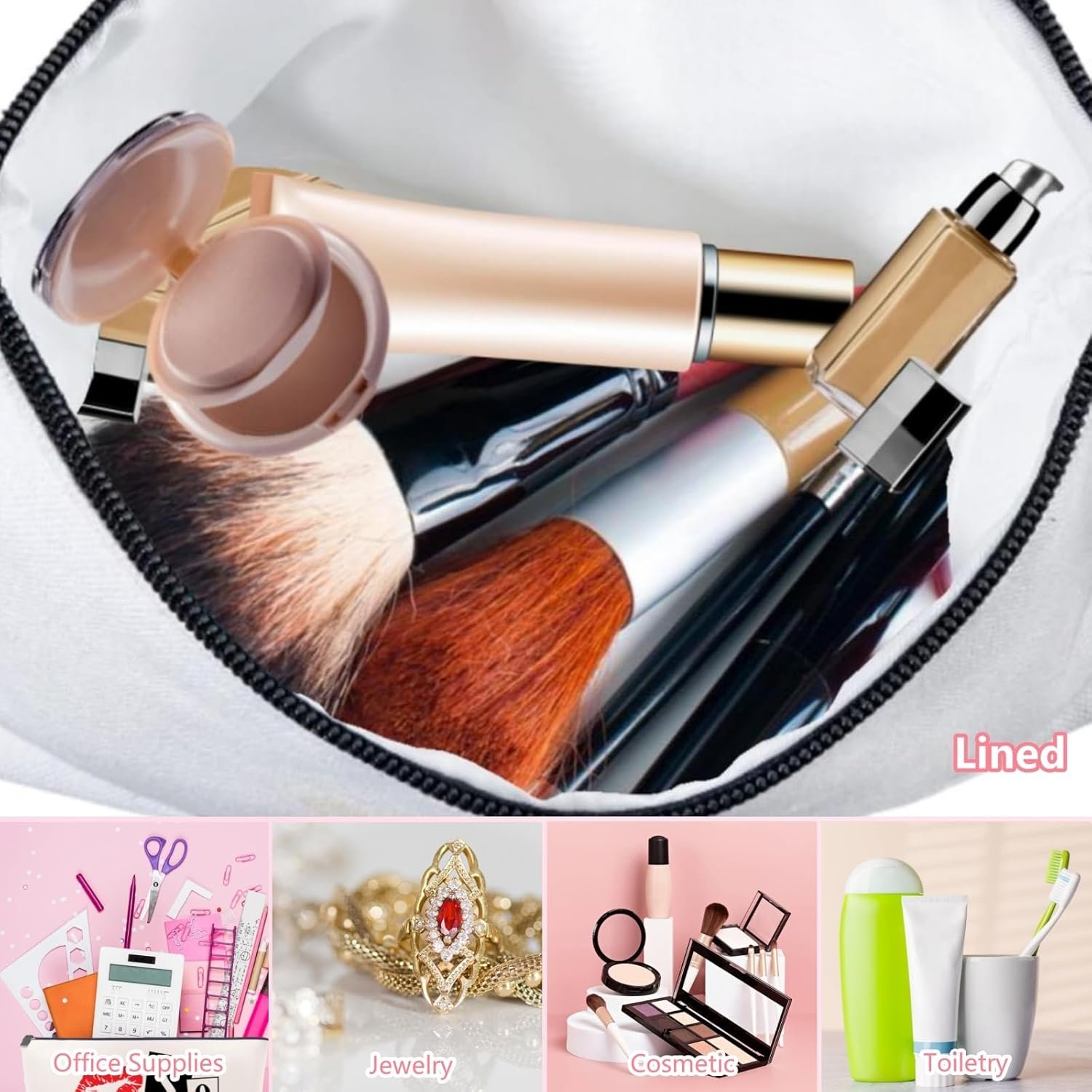 Custom Logo Canvas Makeup Bag with Wristband Lanyards for Women Private Label Multi-Purpose Travel Toiletry Snack Cosmetic Bag Factory